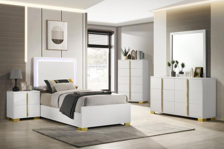 Contemporary, Modern Panel Bedroom Set Marceline Twin Panel Bedroom Set 3PCS 222931T-3PCS 222931T-3PCS in White, Gold 