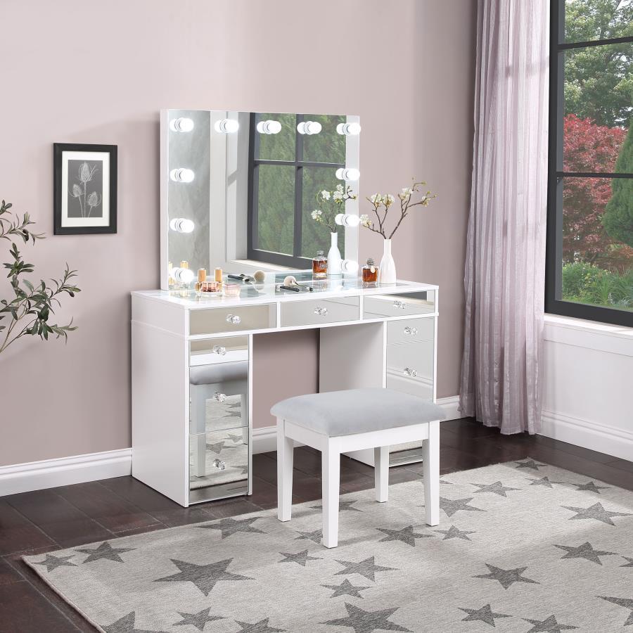

    
Contemporary White Wood Vanity Table Set 3PCS Coaster Regina 930245
