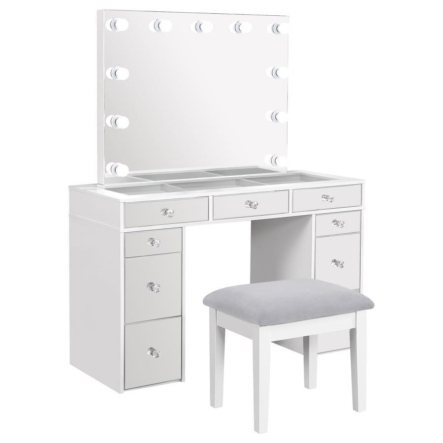 Contemporary, Modern Vanity Set Regina Vanity Table Set 3PCS 930245-V-3PCS 930245-V-3PCS in White, Gray Fabric