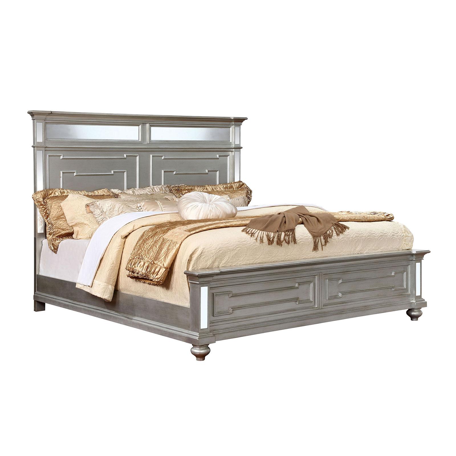 

    
Furniture of America SALAMANCA CM7673CK Platform Bed Silver CM7673CK-BED
