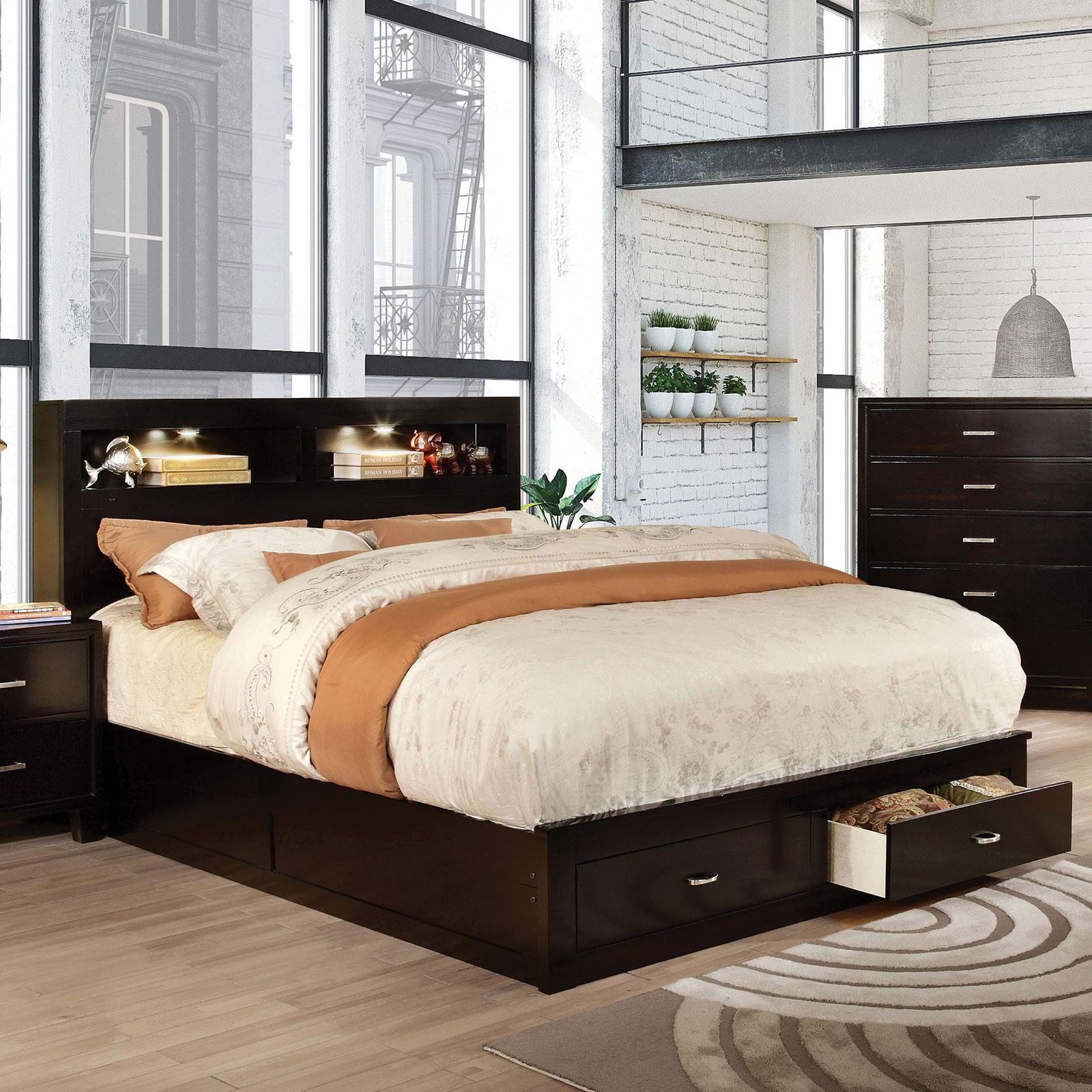 Contemporary Storage Bed GERICO CM7291EX-Q CM7291EX-Q-BED in Espresso 