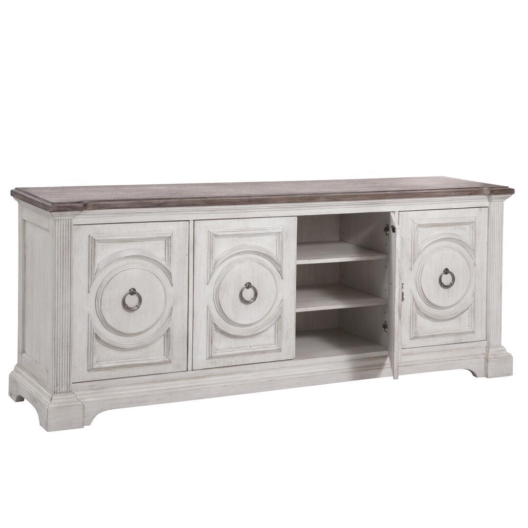 

    
American Woodcrafters BRIGHTEN Entertainment Console Antique White 9410-240
