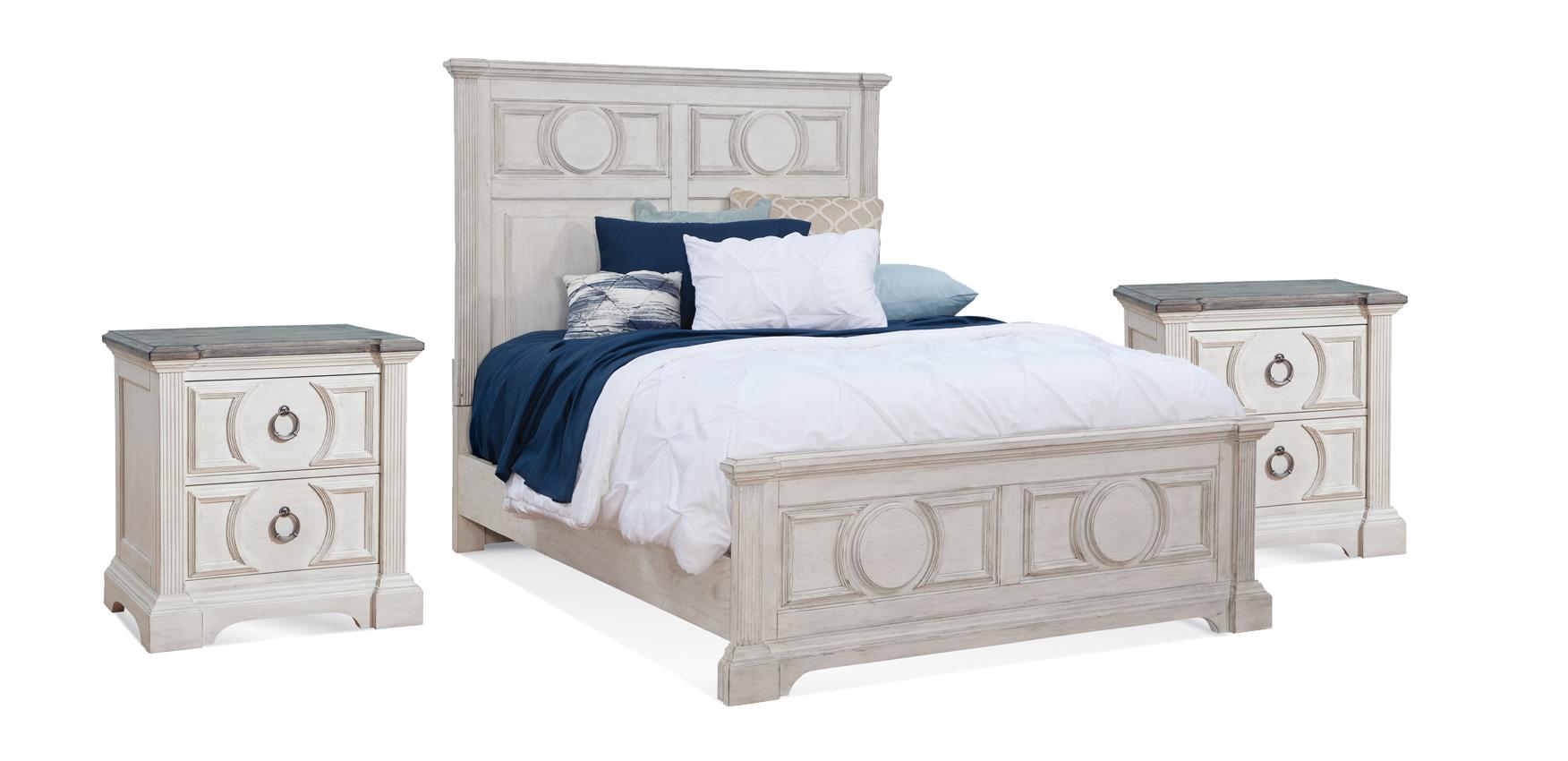 

    
Cottage Antique White Finish King Panel Bedroom Set 3Pcs BRIGHTEN American Woodcrafters
