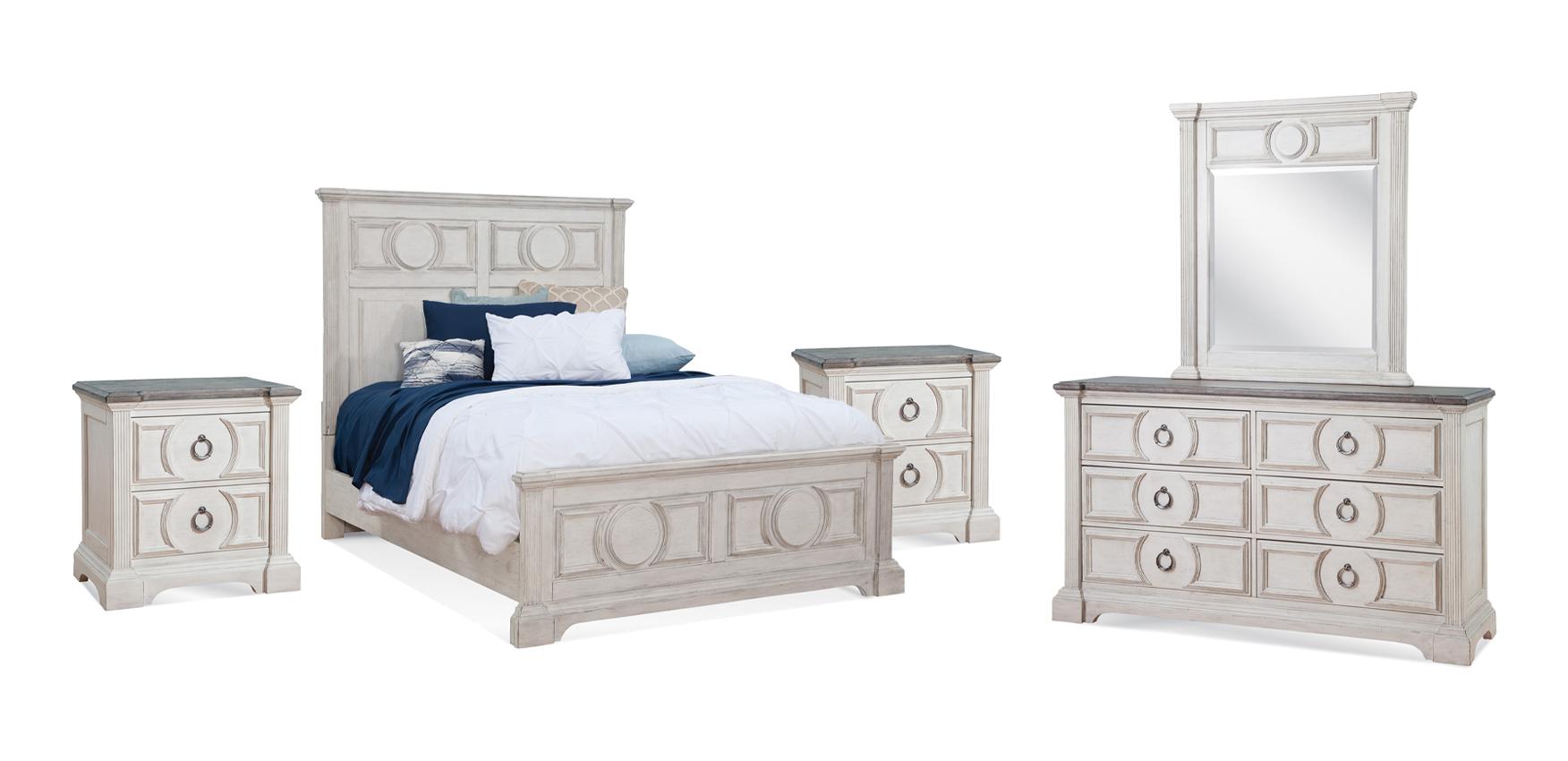 

    
Cottage Antique White Finish King Panel Bedroom Set 5Pcs BRIGHTEN American Woodcrafters
