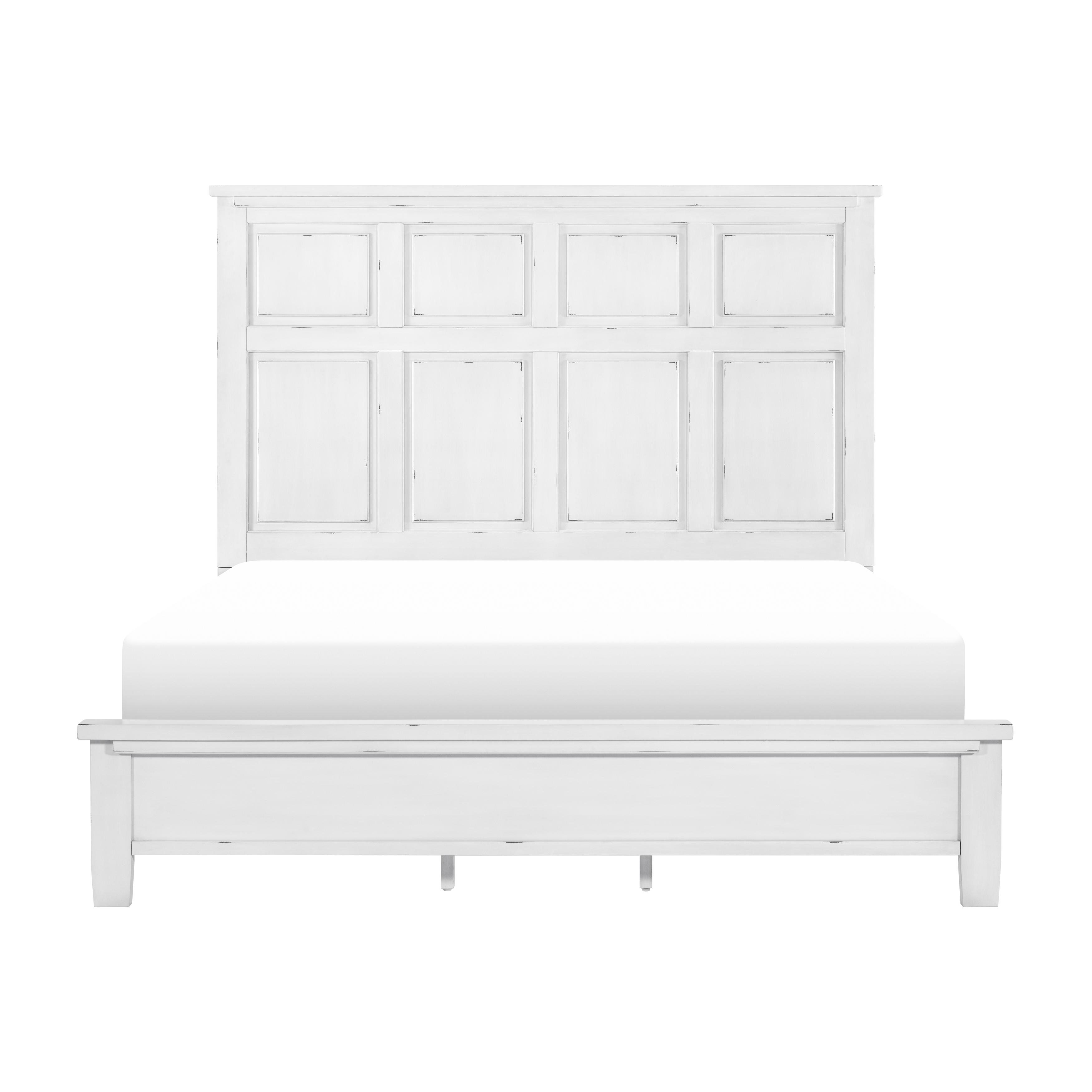 

    
Cottage Antique White Wood Queen Panel Bed Homelegance Laurelville Collection 1447-1-Q
