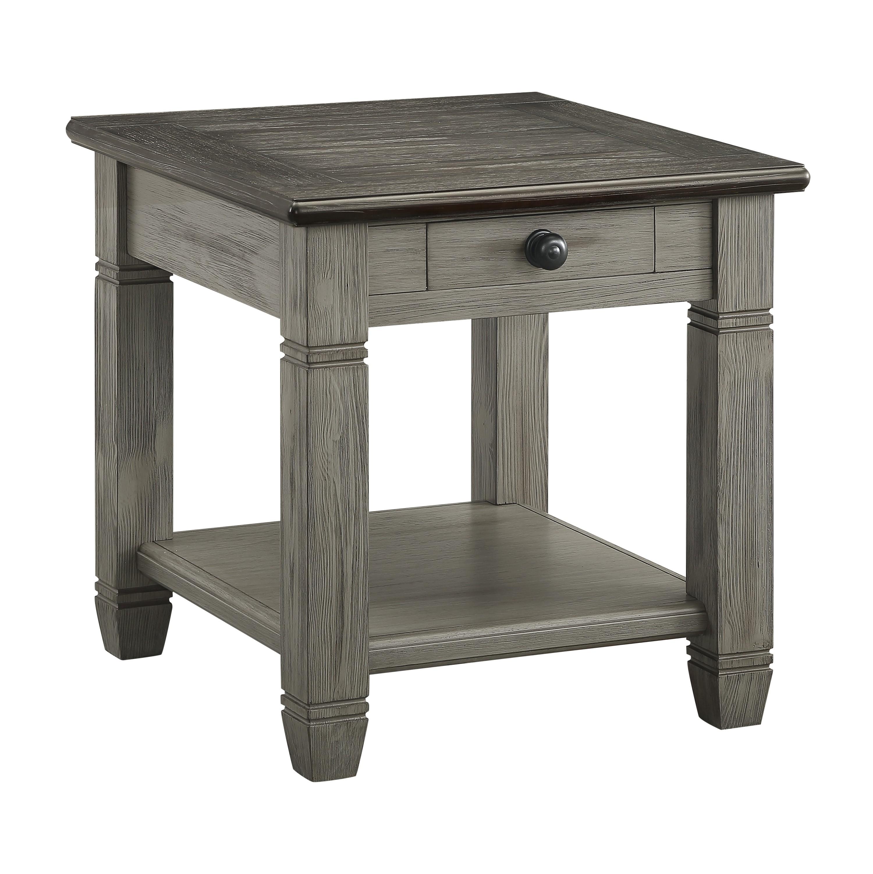 

    
Cottage Coffee & Antique Gray Wood End Table Homelegance 5627GY-04 Granby

