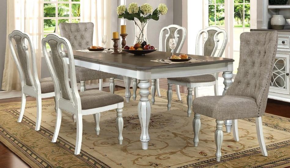 

    
Cottage Distressed Whitewash Rectangle Dining Table McFerran D738
