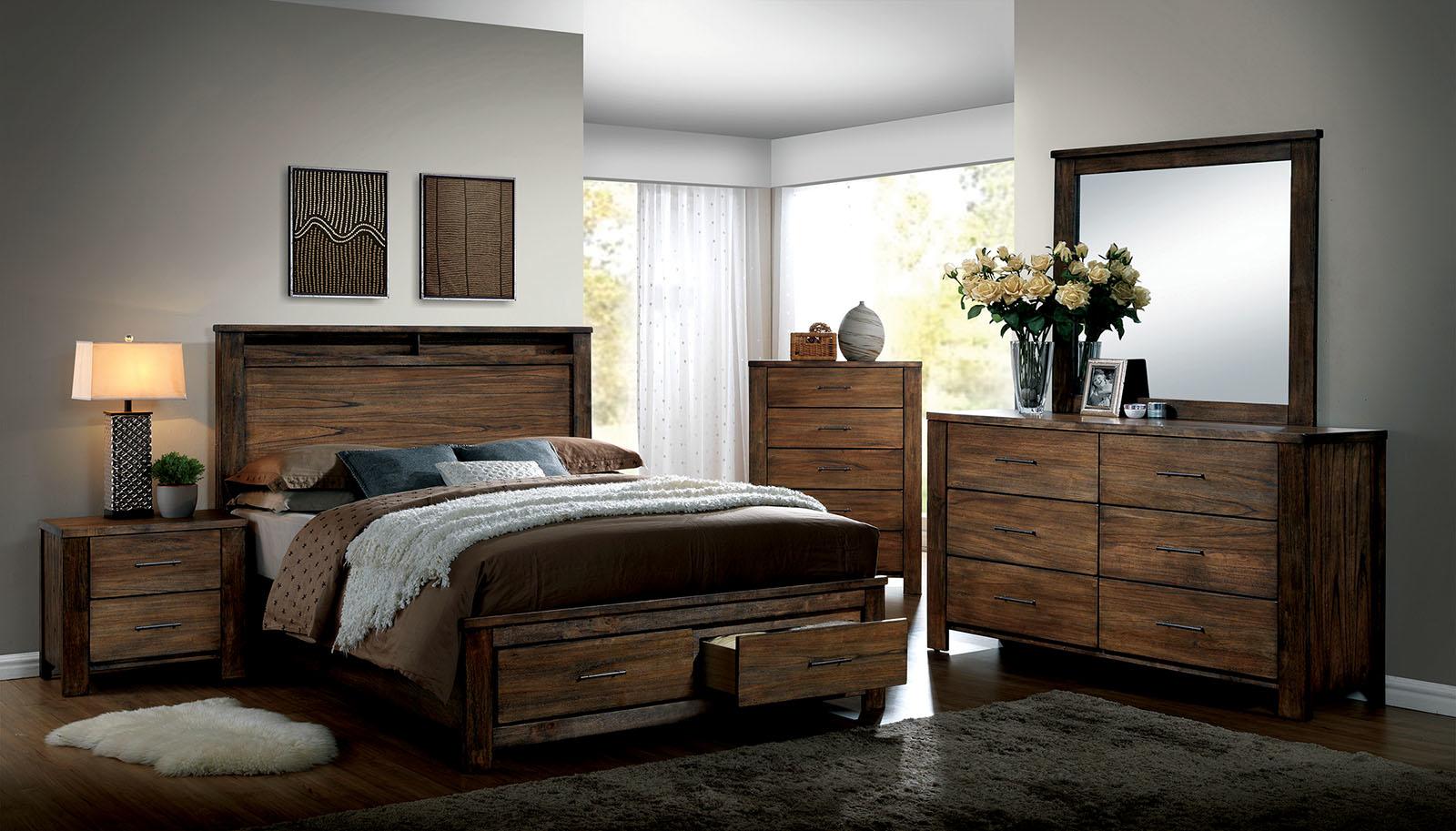 

    
Cottage Oak Solid Wood CAL Bedroom Set 5pcs Furniture of America CM7072-CK Elkton
