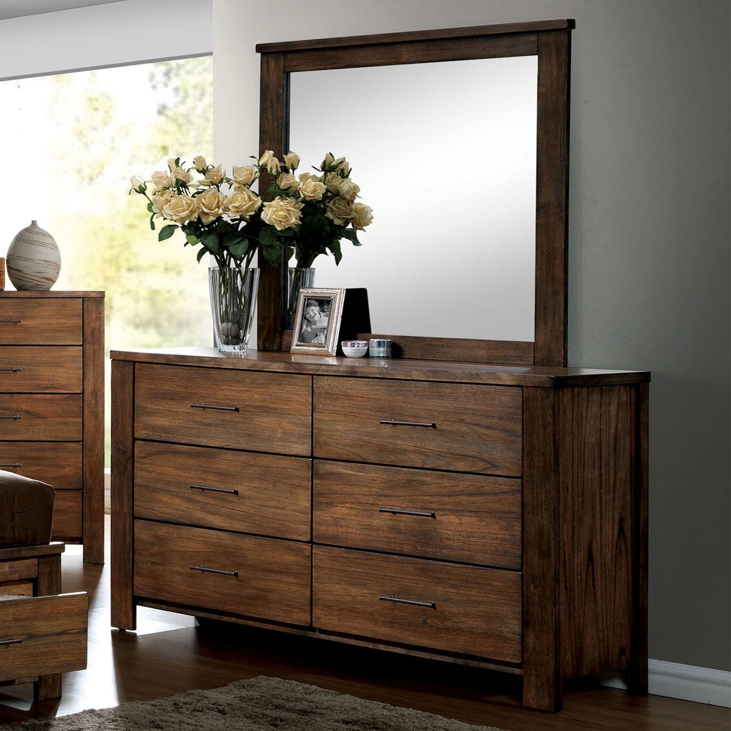 

    
Cottage Oak Solid Wood Dresser w/Mirror Furniture of America CM7072D*M Elkton
