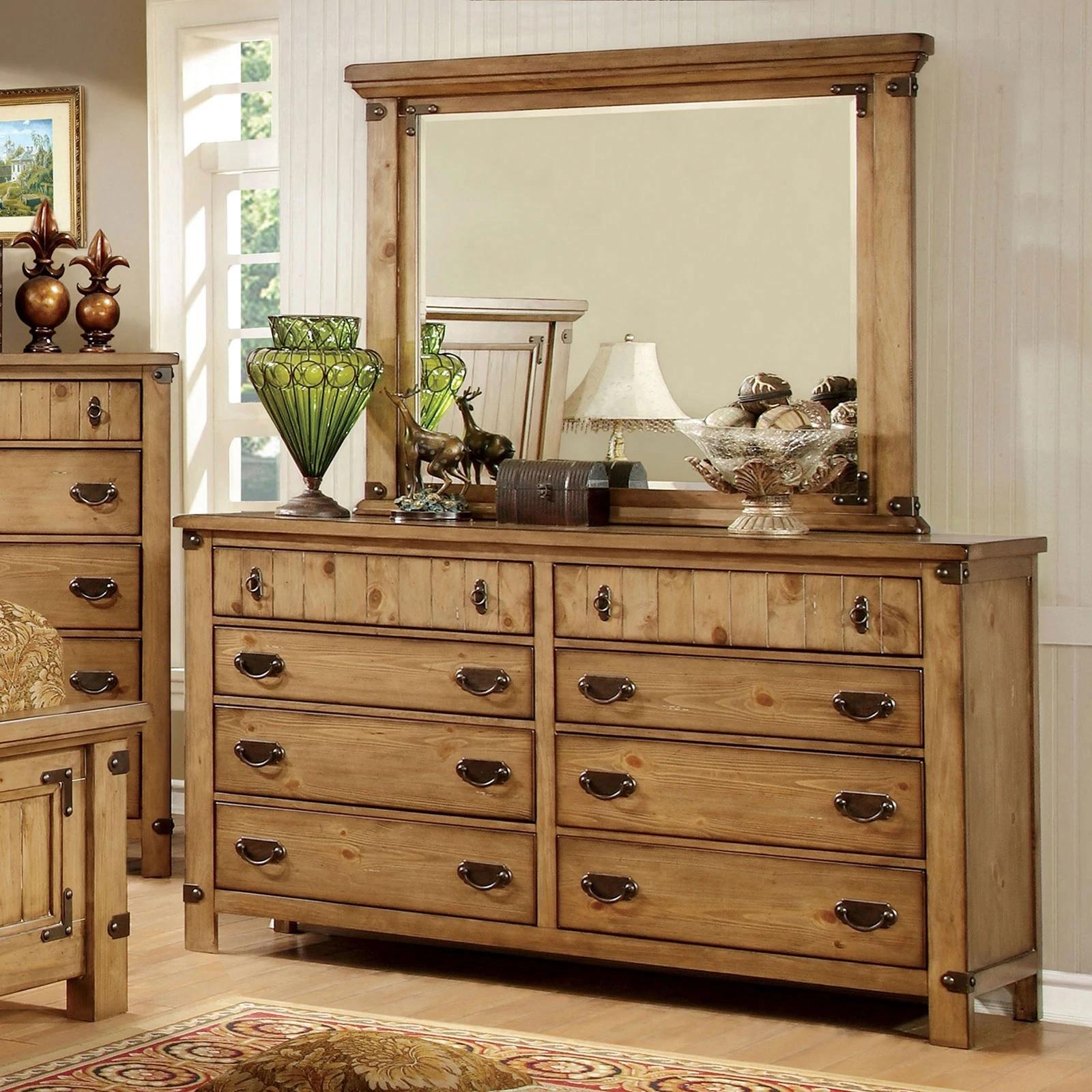 

    
Cottage Weathered Elm Solid Wood Dresser w/Mirror Furniture of America CM7449D*M Pioneer
