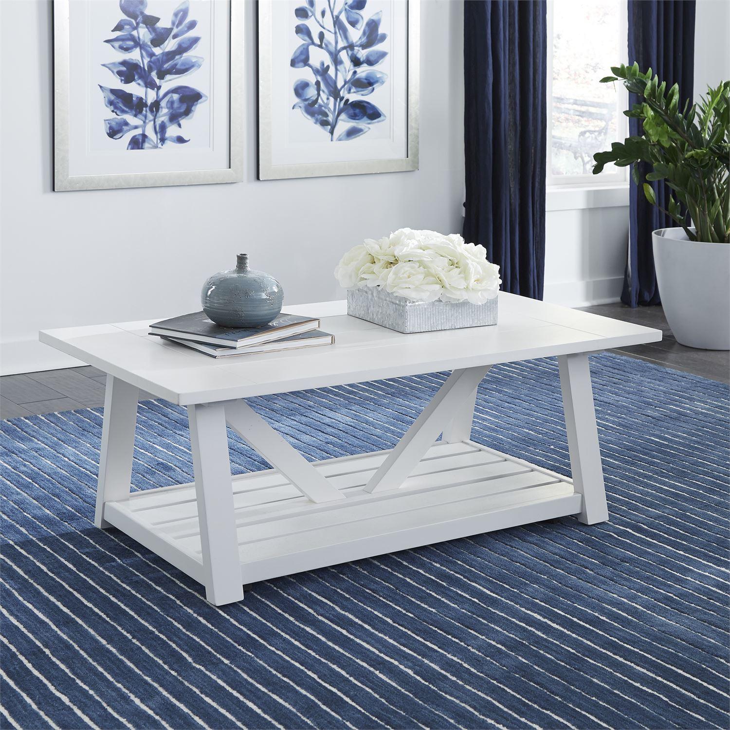 

    
Cottage White Wood Coffee Table Summer House (607-OT) Liberty Furniture
