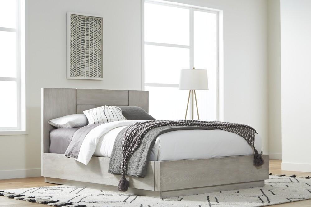 

    
Cotton Grey Finish Matte Topcoat King Panel Bed DESTINATION by Modus Furniture
