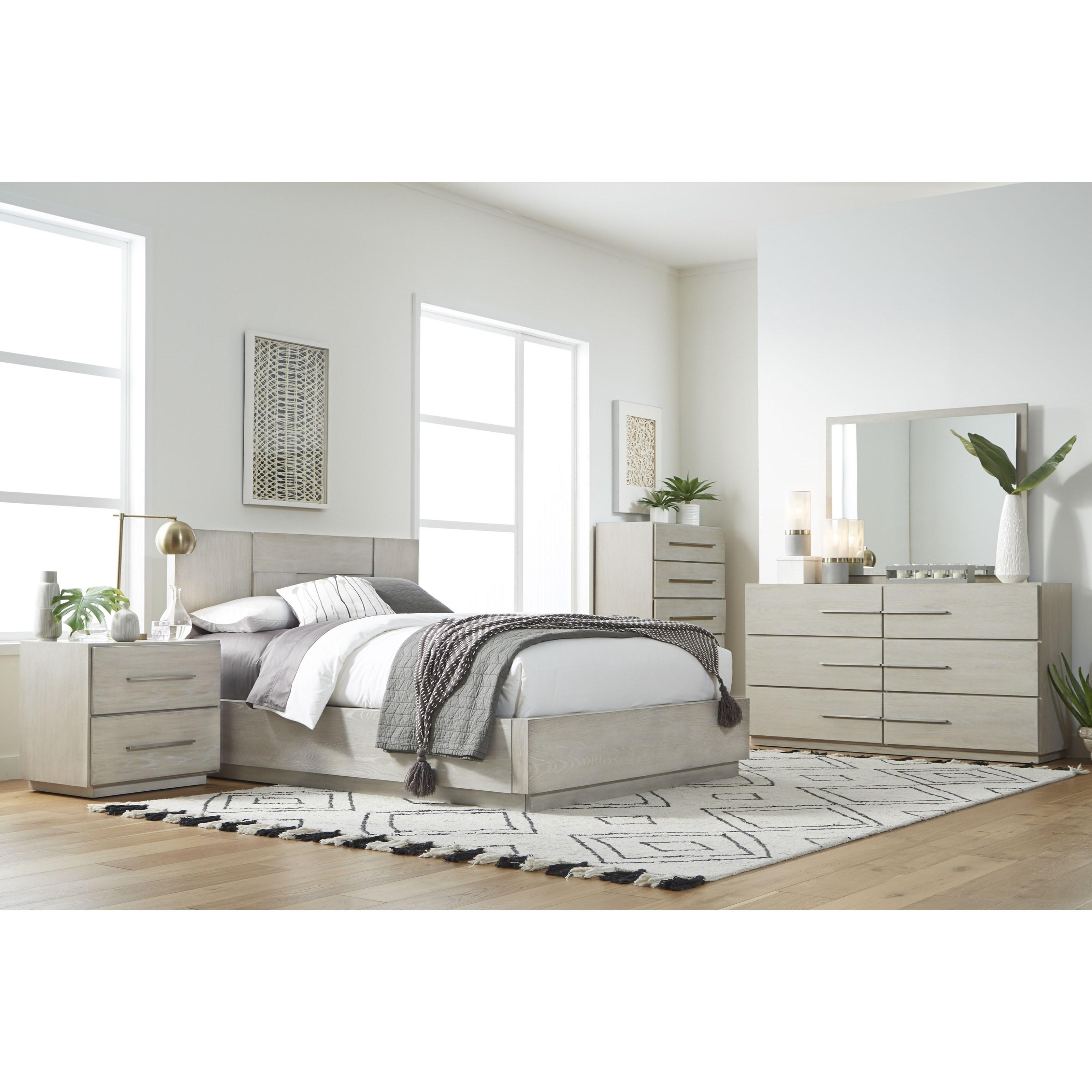 

    
Cotton Grey Finish King Panel Bedroom Set 5Pcs w/Chest DESTINATION by Modus Furniture

