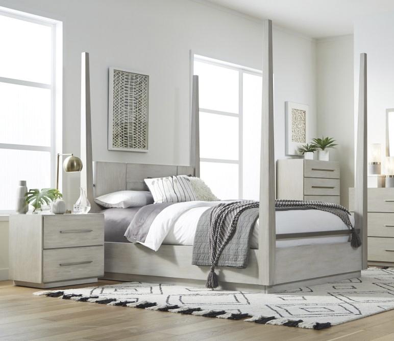 

    
Cotton Grey Finish King POSTER Bedroom Set 3Pcs DESTINATION by Modus Furniture
