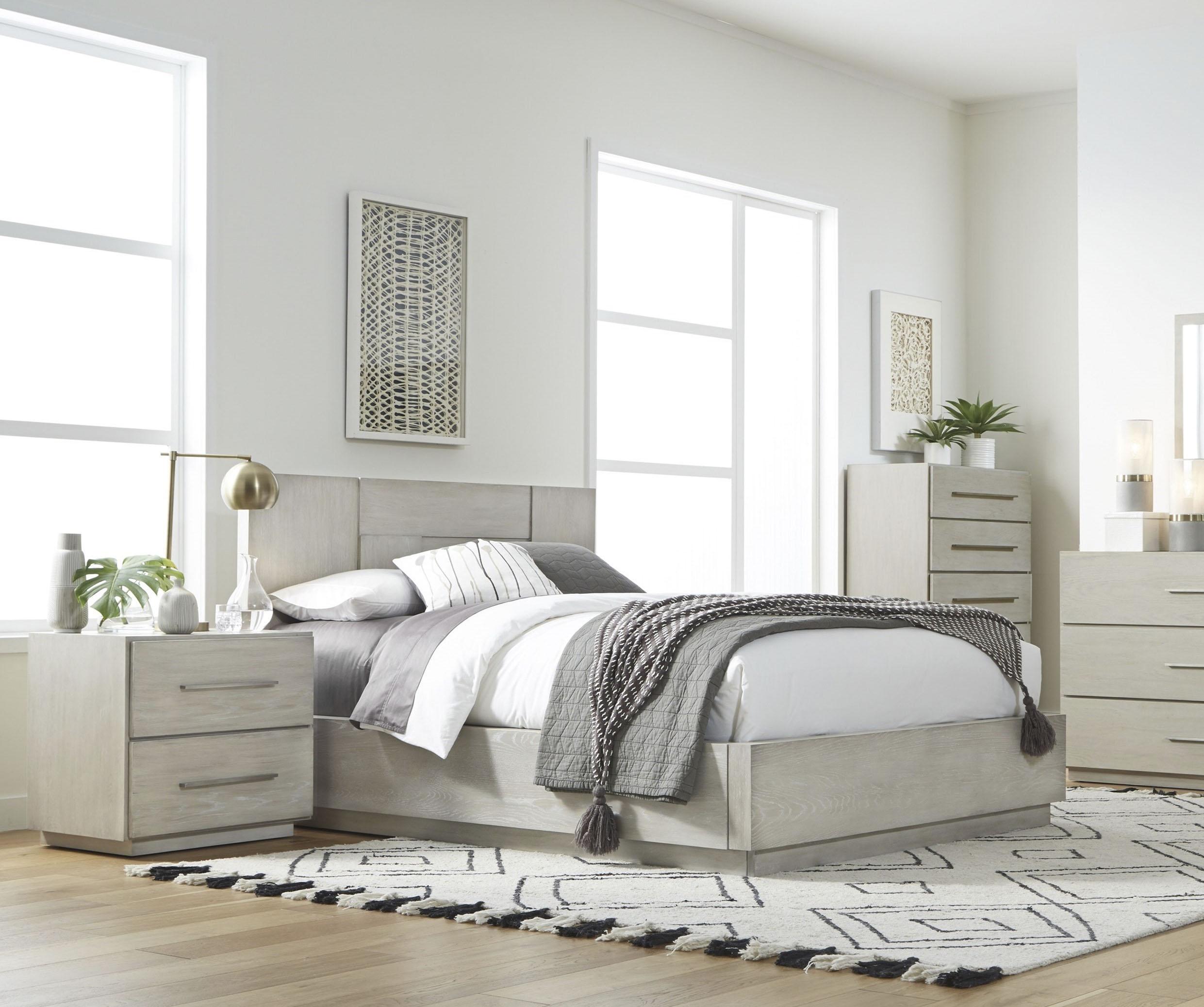 

    
Cotton Grey Finish Queen Panel Bedroom Set 3Pcs DESTINATION by Modus Furniture
