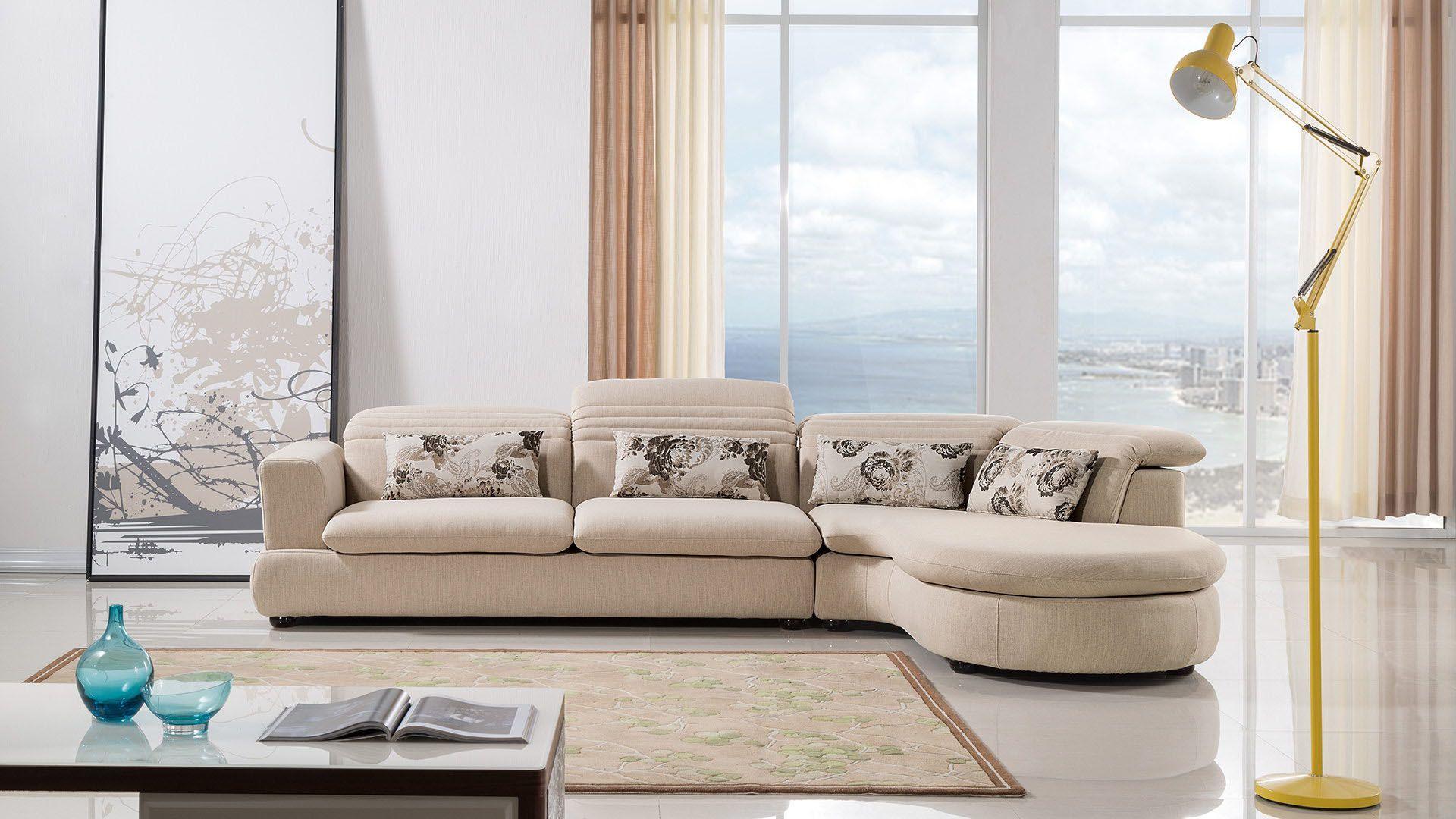 Contemporary, Modern Sectional Sofa AE-L713 AE-L713L in Cream Fabric