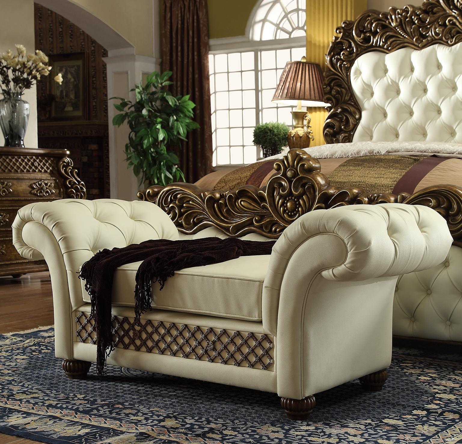 

    
Antique Gold & Perfect Cream Leather Bench Traditional Homey Design HD-8011

