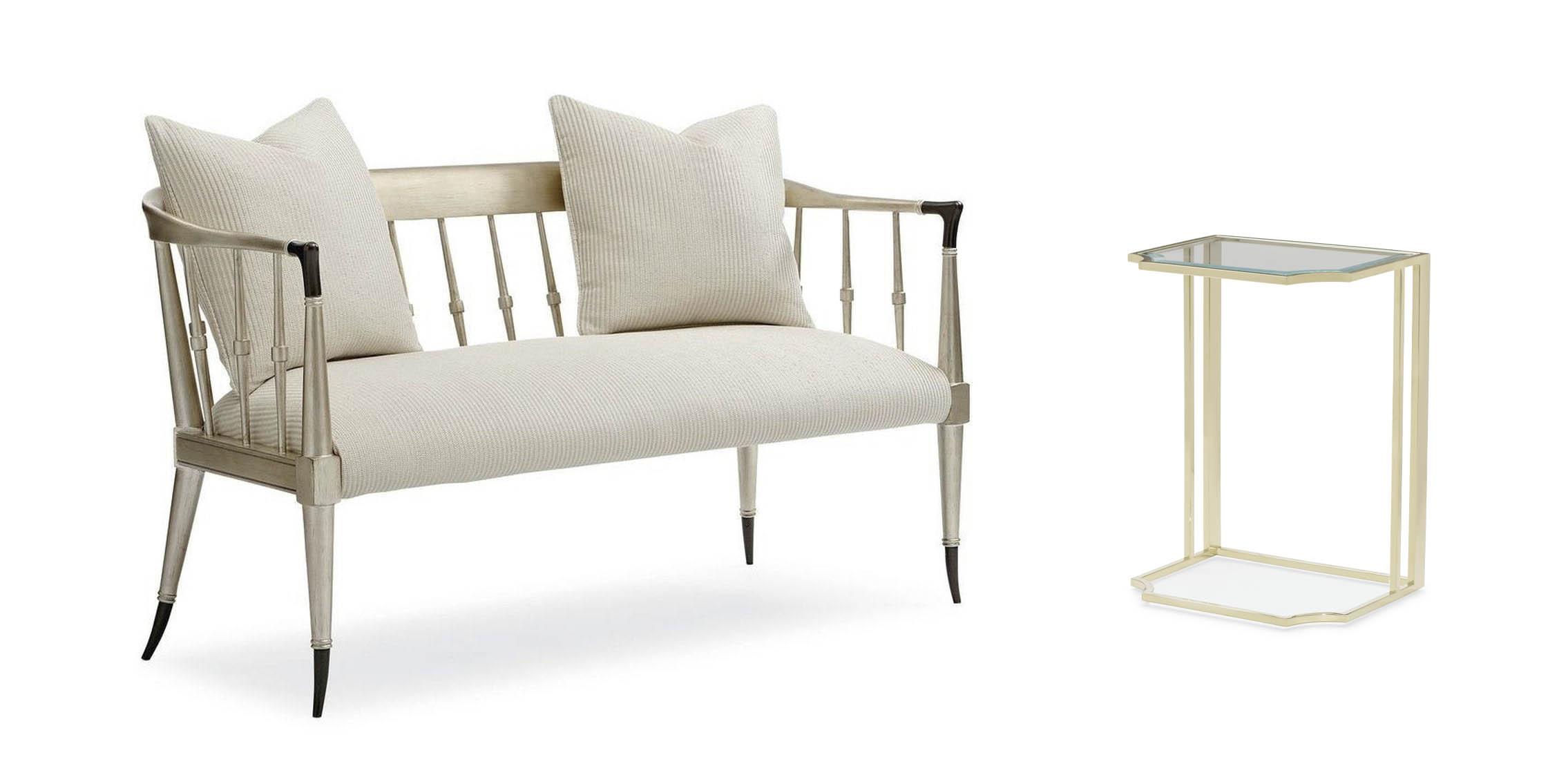 

    
Cream & Auric Finish Traditional Settee & End Table Set Twice As Beautiful by Caracole
