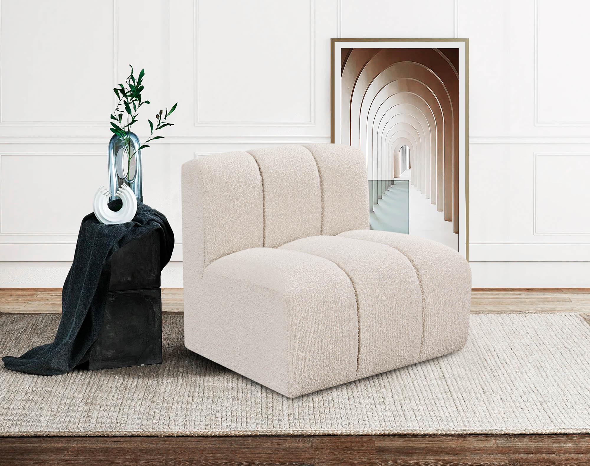 

    
Cream Boucle Channel Tufted Modular Chair ARC 102Cream-ST Meridian Contemporary
