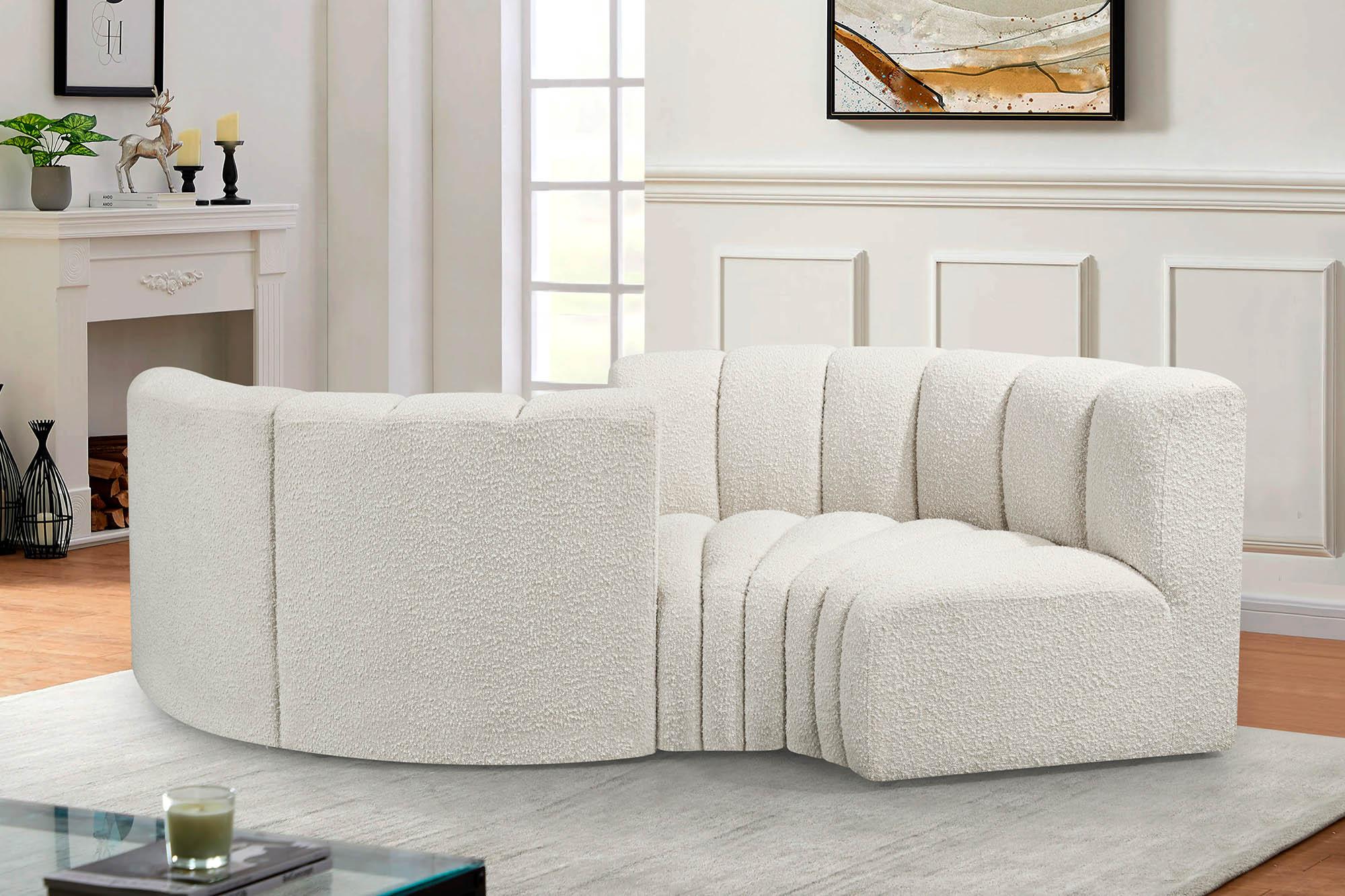

    
Cream Boucle Channel Tufted Modular Sectional ARC 102Cream-S4F Meridian Modern
