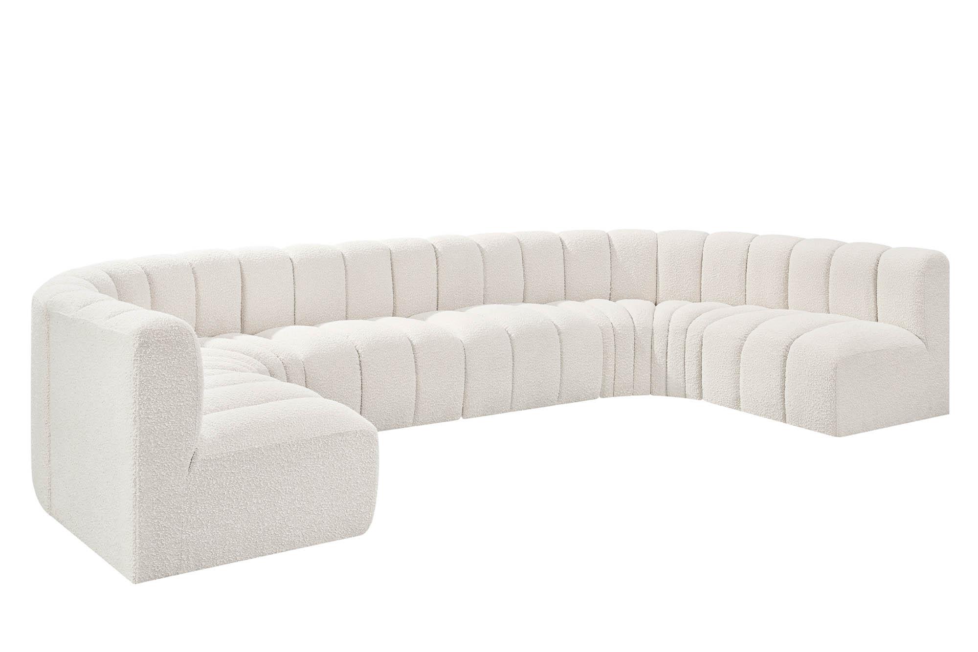 

    
Cream Boucle Channel Tufted Modular Sectional ARC 102Cream-S8A Meridian Modern

