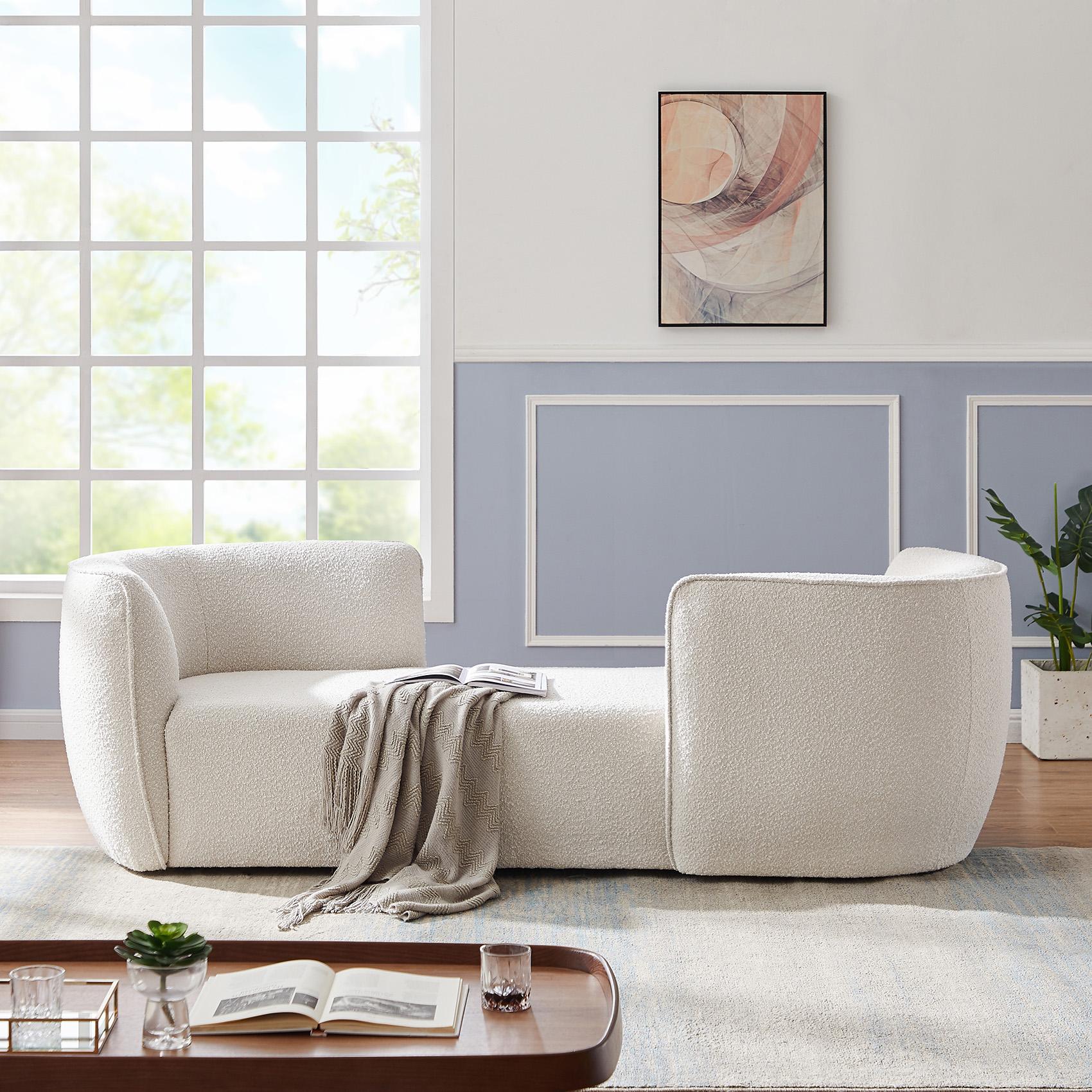

    
Cream Boucle Fabric Chaise Lounge HILTON 158Cream Meridian Modern Contemporary
