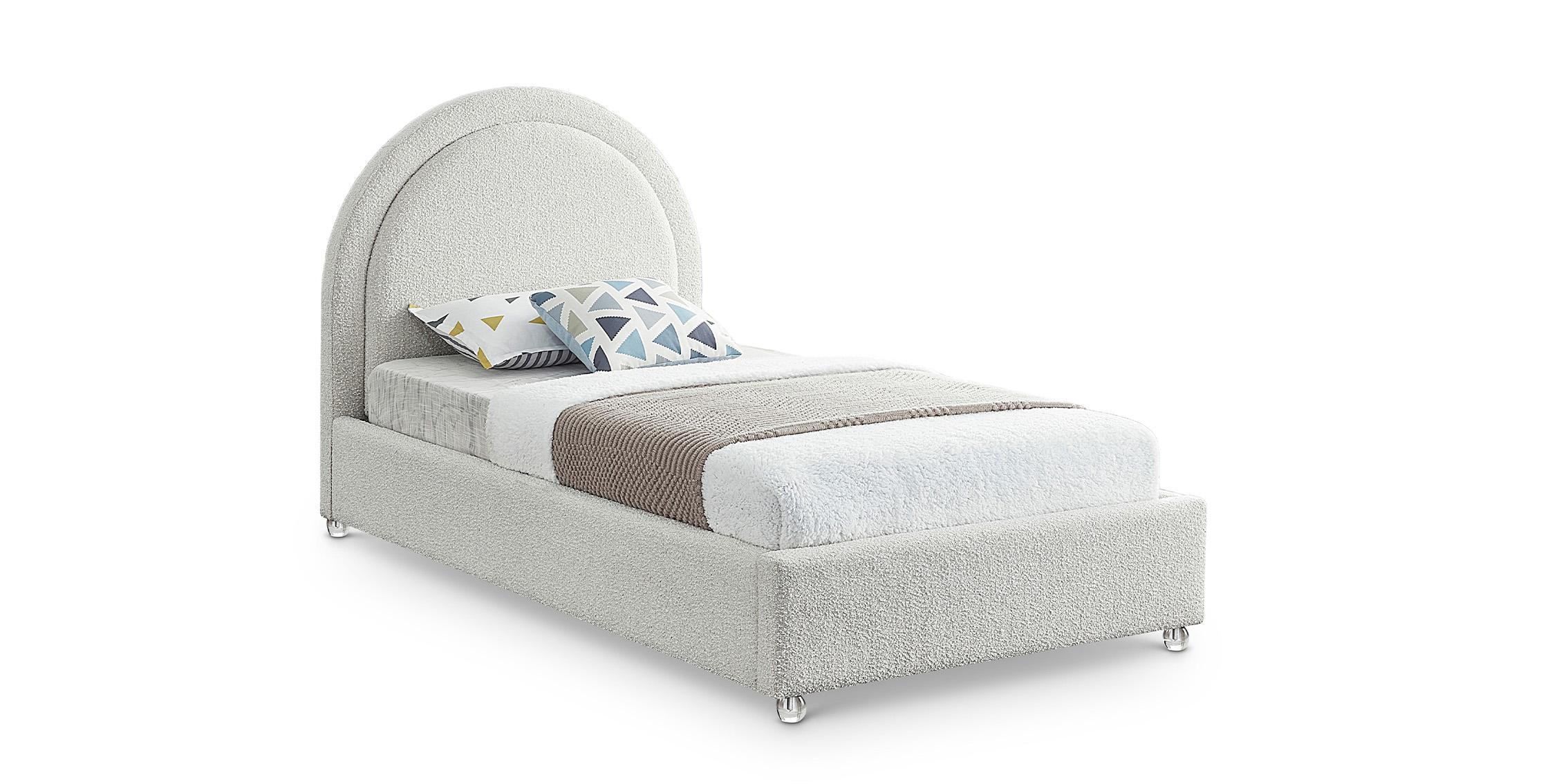 

    
Cream Boucle Fabric Twin Bed MILO MiloCream-T Meridian Contemporary Modern
