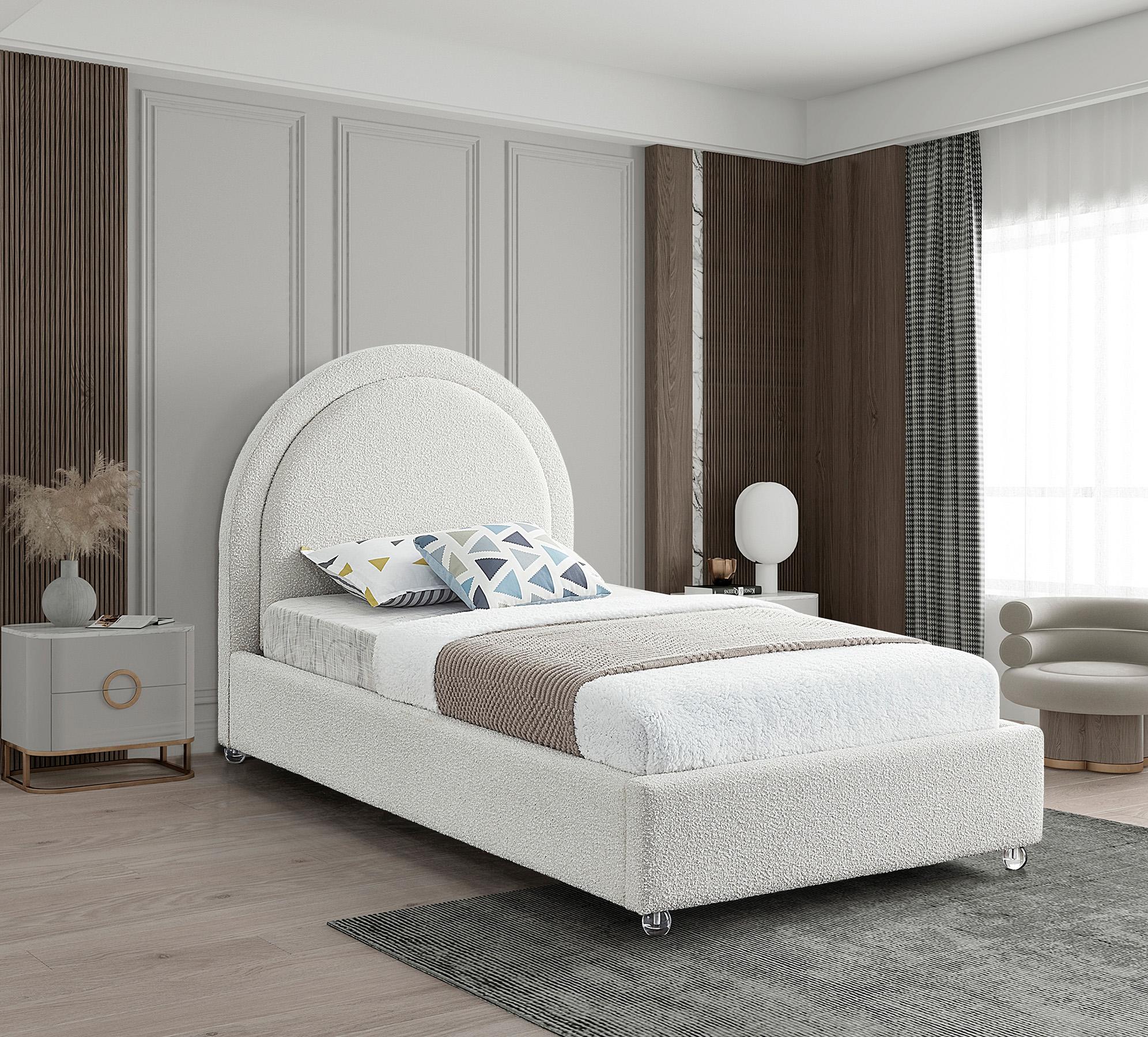 

    
Cream Boucle Fabric Twin Bed MILO MiloCream-T Meridian Contemporary Modern
