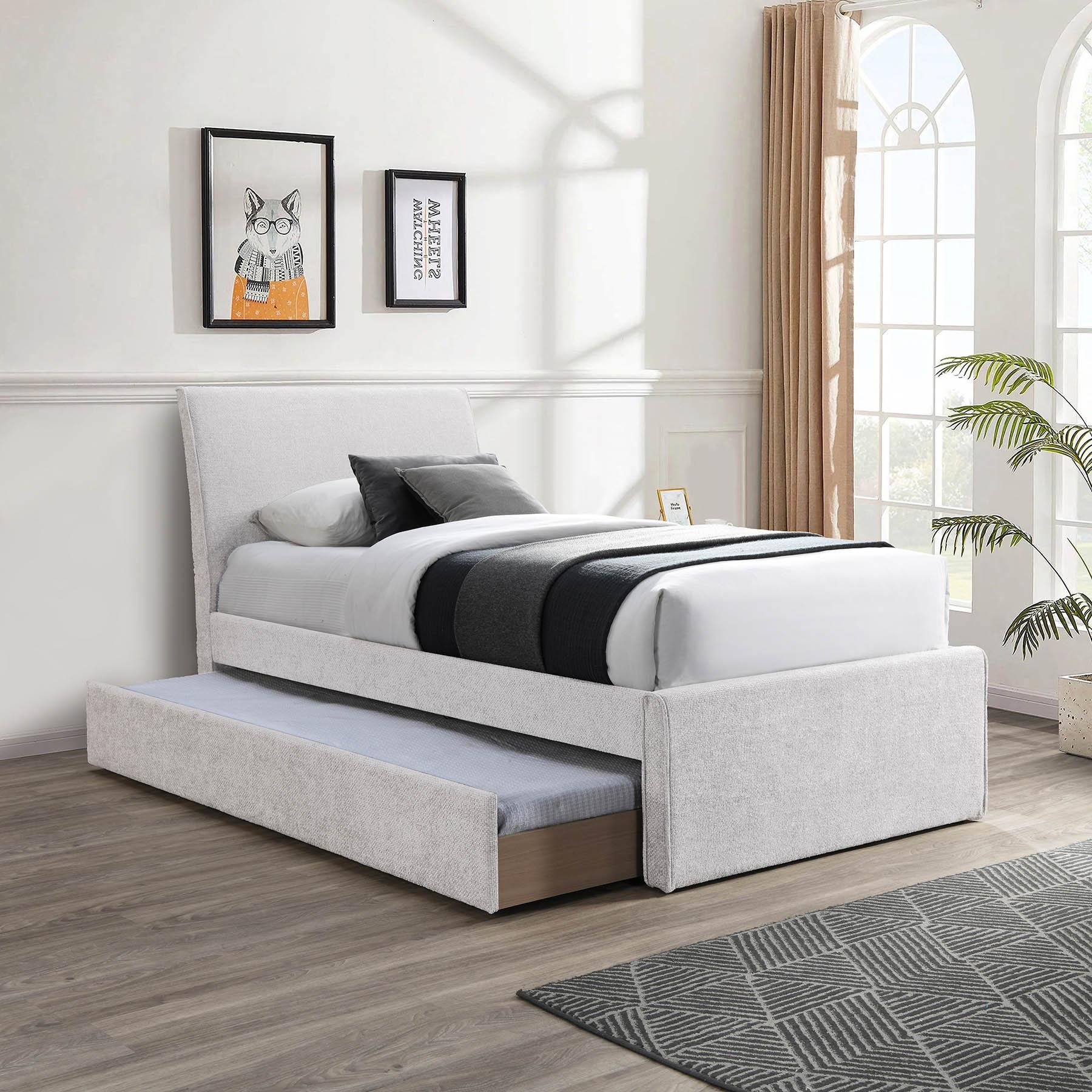 

    
Cream Chenille Twin Trundle Bed MYLES B1262Cream-T Meridian Contemporary Modern
