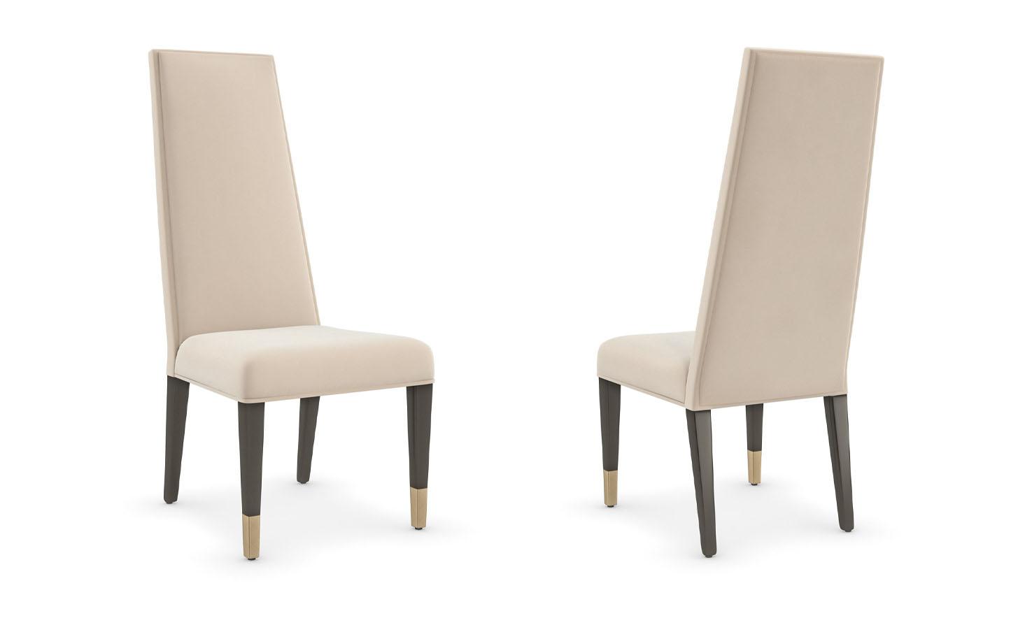 Contemporary Dining Chair Set THE MASTERS DINING SIDE CHAIR SIG-021-281-Set-2 in Cream, Gold, Chocolate Fabric
