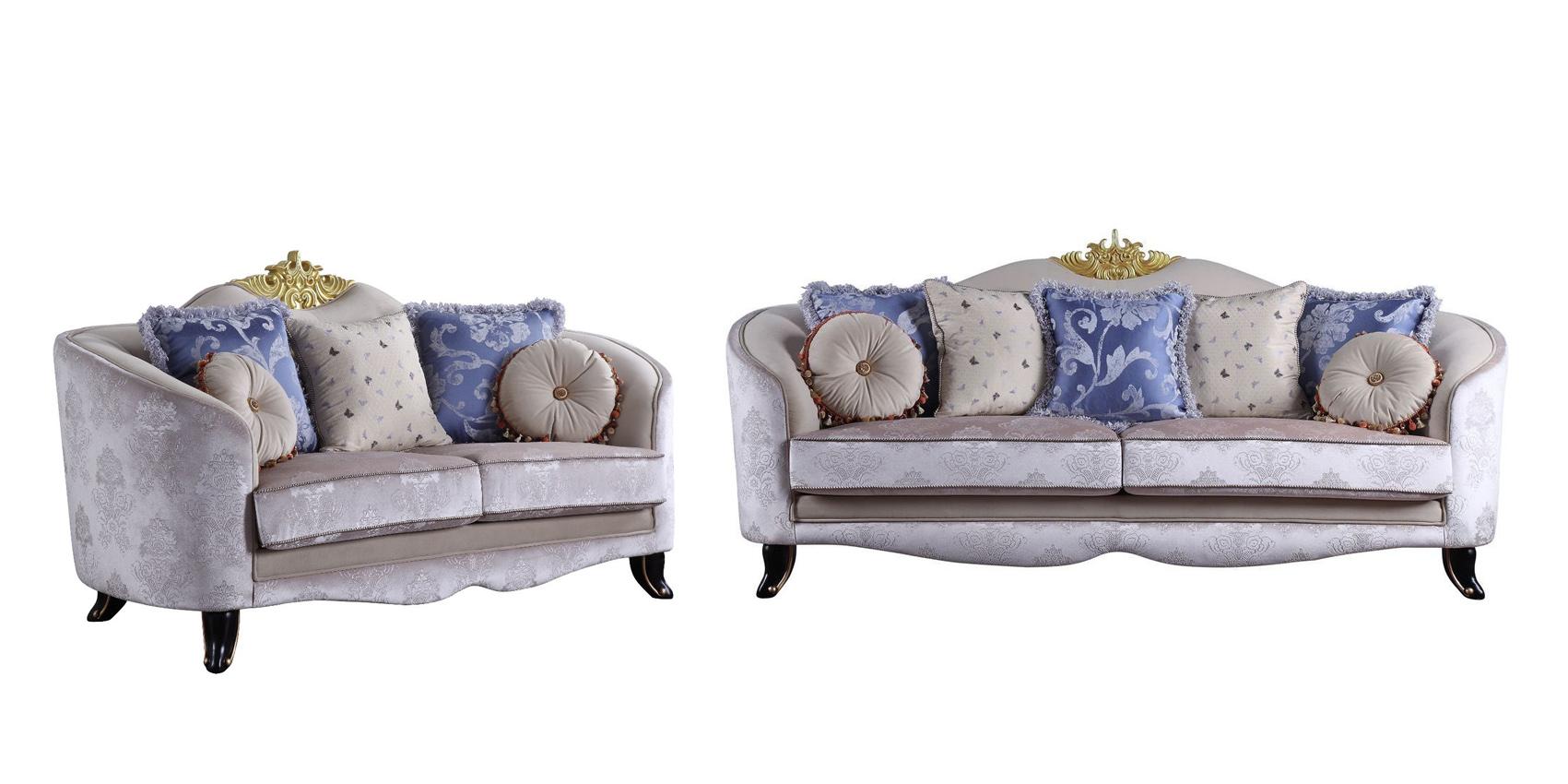 Classic, Traditional Sofa Loveseat Sheridan-53945 Sheridan-53945-Set-2 in Cream Fabric