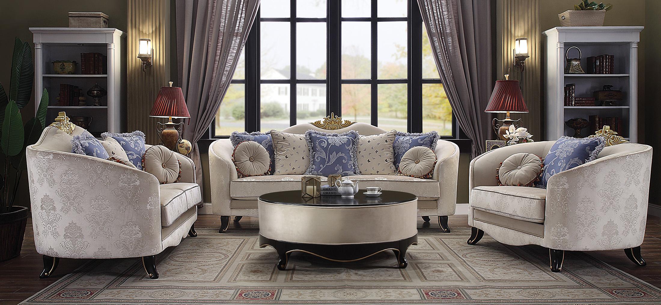 Classic, Traditional Sofa Loveseat and Chair Set Sheridan-53945 Sheridan-53945-Set-3 in Cream Fabric