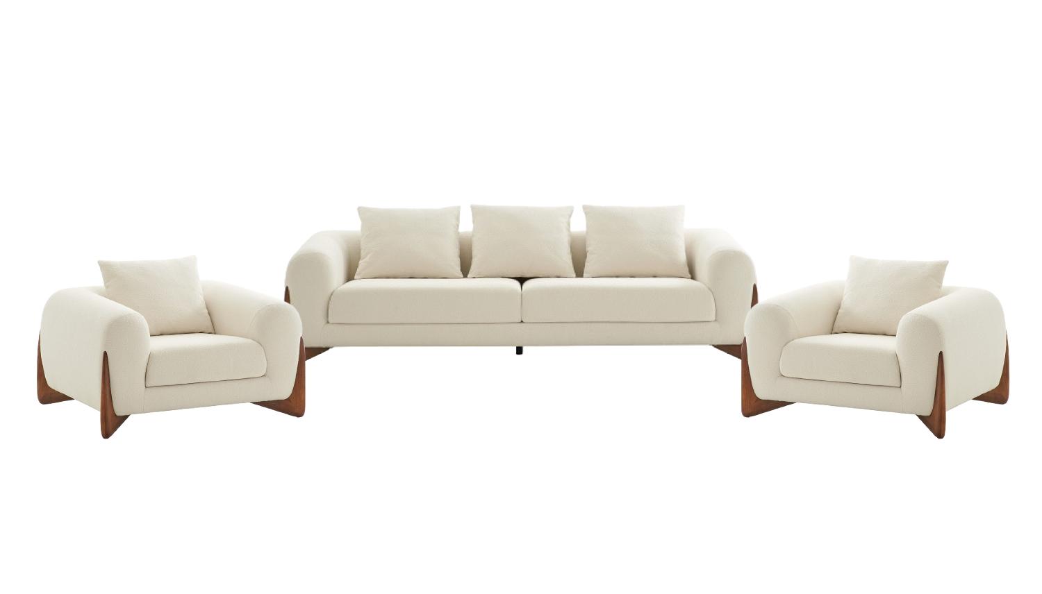 

    
Cream Fabric & Walnut Sofa + 2 Chairs by VIG Modrest Fleury VGCS-21073-SO-3pcs
