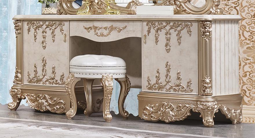 

    
Cream Finish & Gold Solid Wood Vanity Dresser Set 3Pcs Homey Design HD-9102
