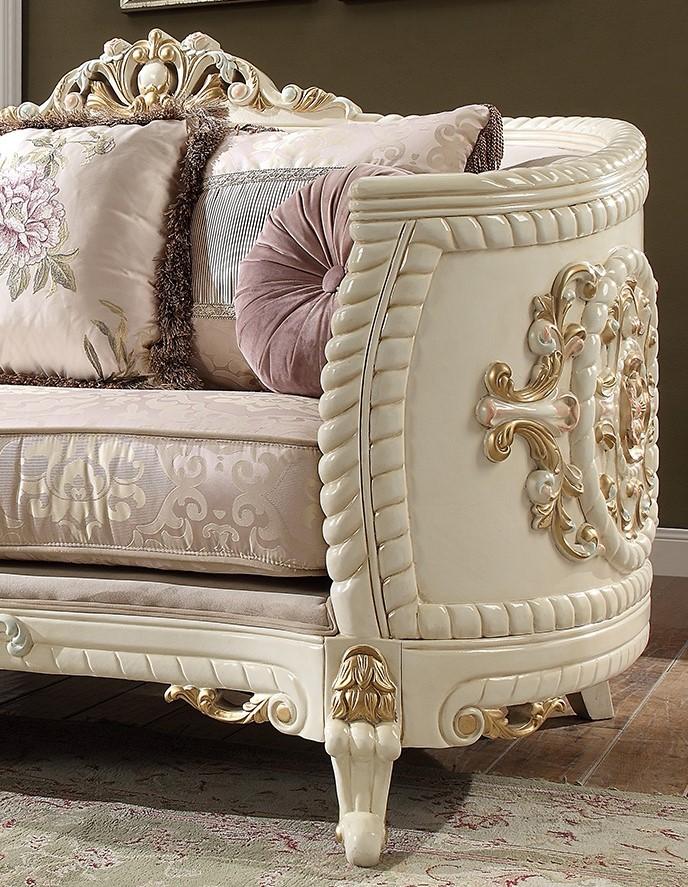 

    
Cream Chenille Loveseat Bone Carved Wood Traditional Homey Design HD-2011
