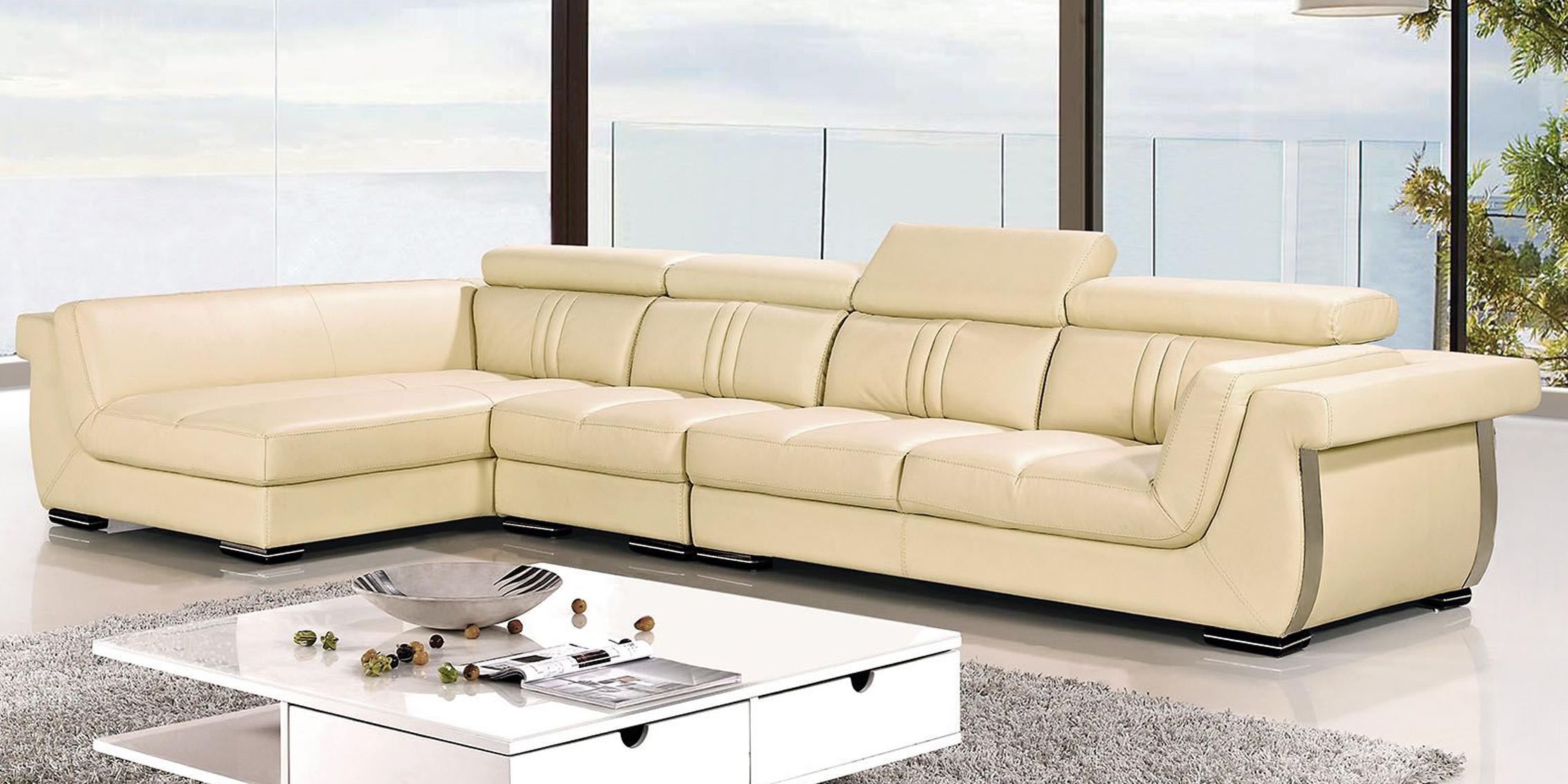 Contemporary, Modern Sectional Sofa EK-L202R-CRM EK-L202R-CRM in Cream Italian Leather