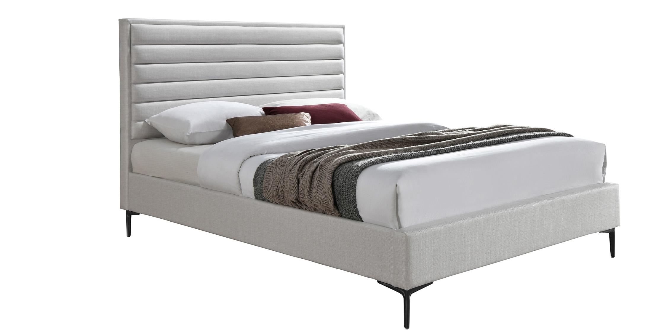 Contemporary Platform Bed HunterCream-K HunterCream-K in Cream Linen