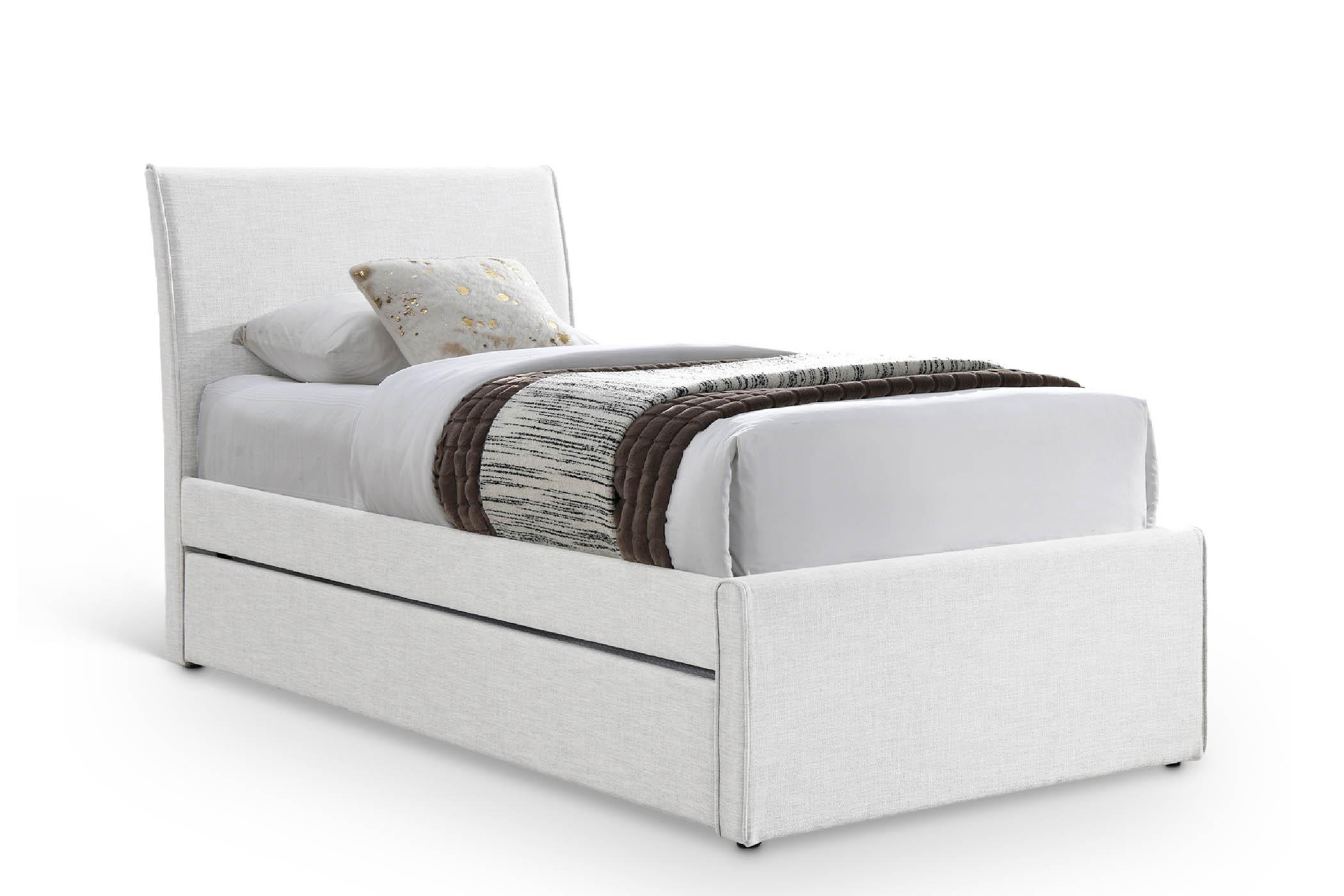

    
Cream Linen Twin Trundle Bed MYLES B1261Cream-T Meridian Contemporary Modern
