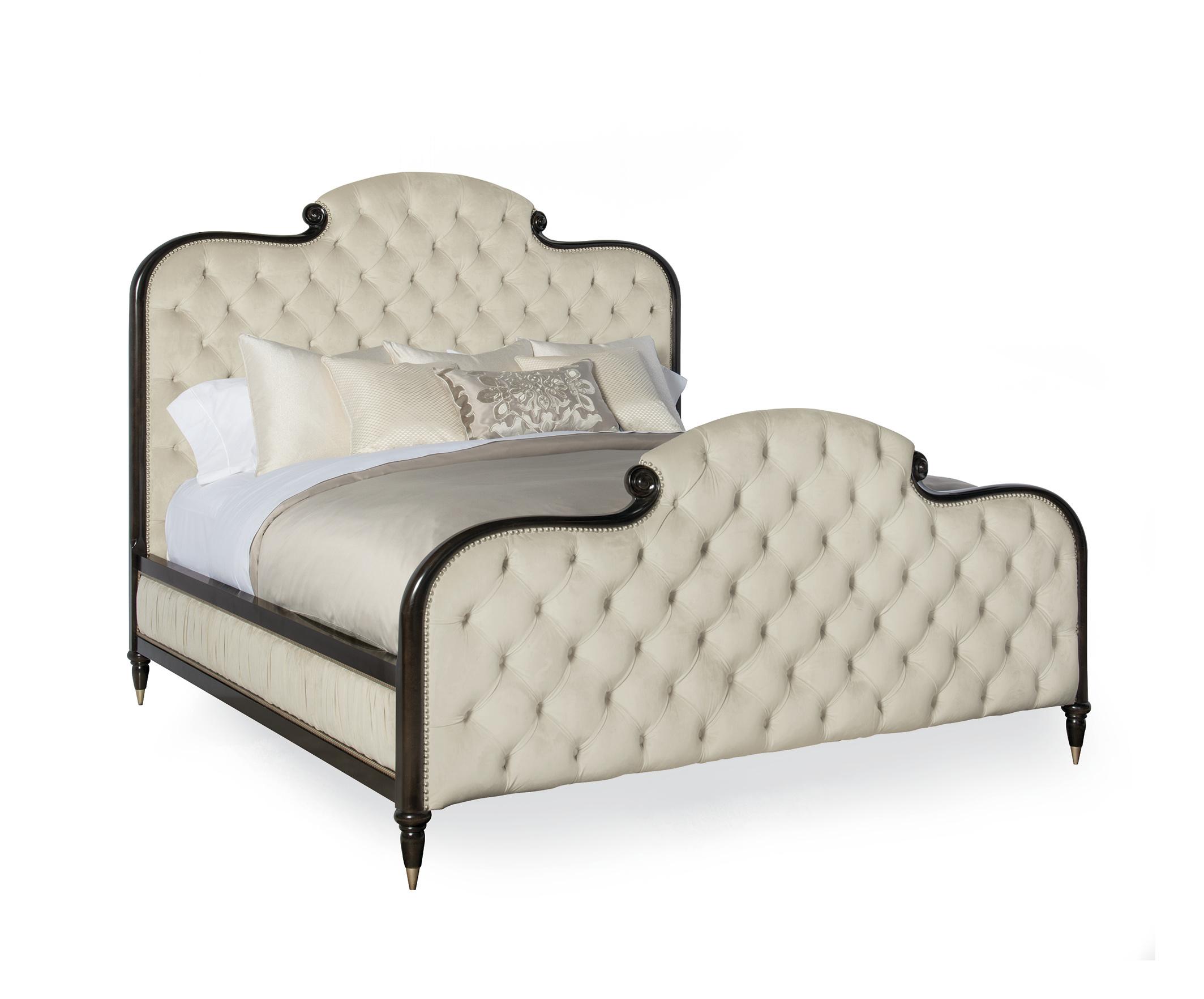 Contemporary Platform Bed EVERLY B093-352 in Cream, Ebony Fabric