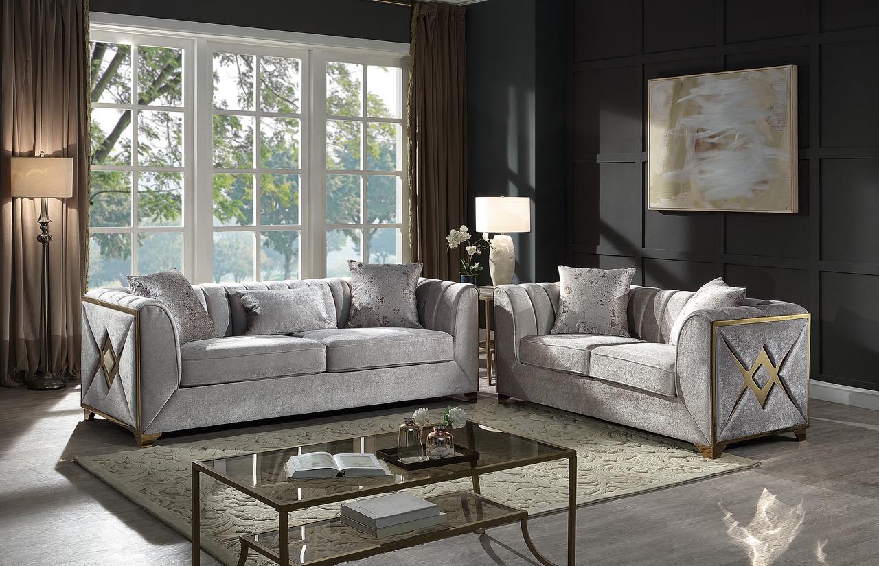 Contemporary, Modern Sofa Set Velencia Velencia-Cream-S-2PC in Cream Velvet