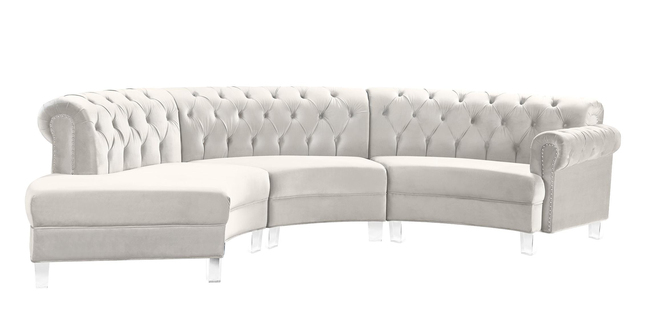 Contemporary, Modern Sectional Sofa ANABELLA 697Cream-3 697Cream-Sec-3PC in Cream Velvet