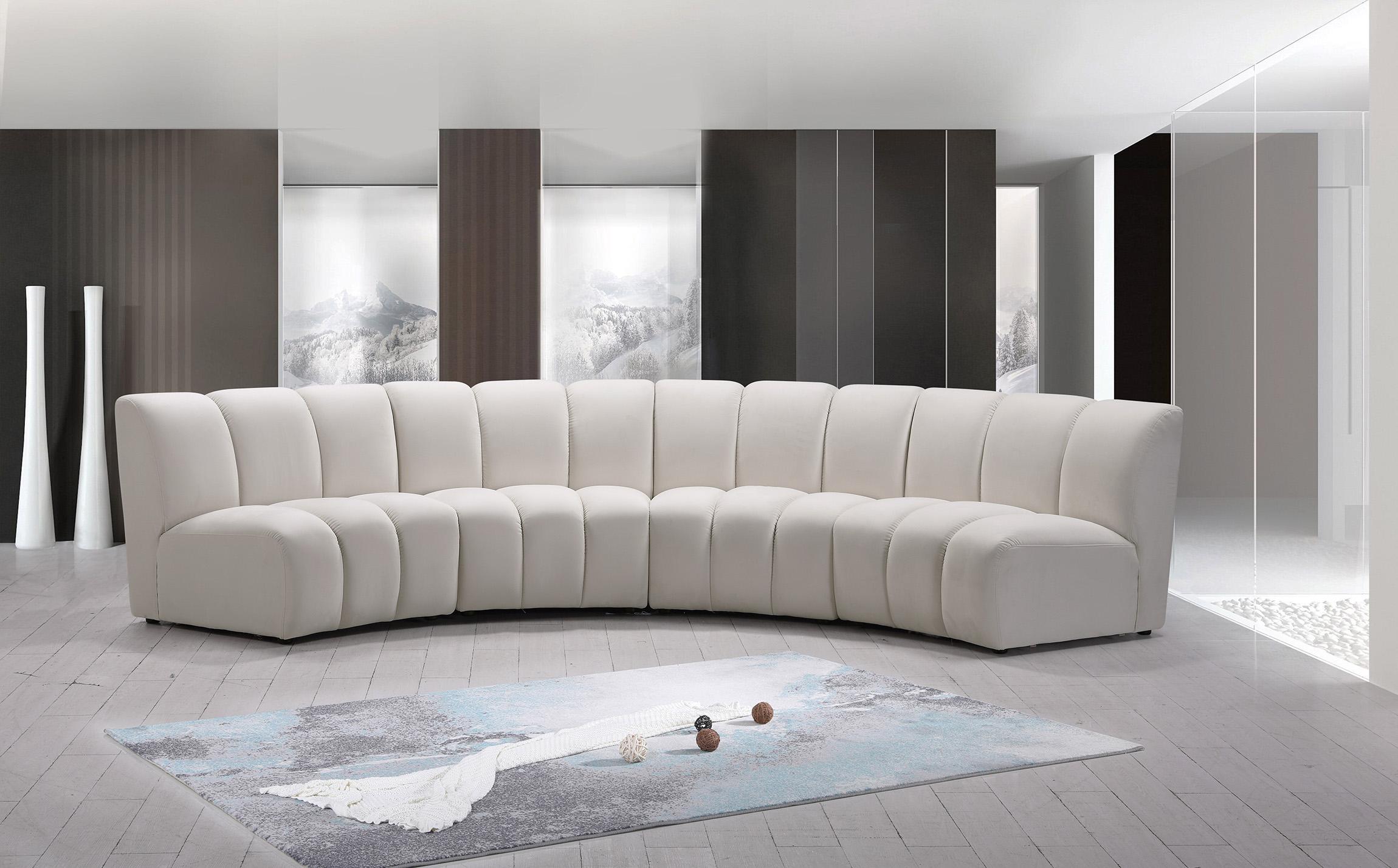 

    
Cream Velvet Modular Sectional Sofa INFINITY 638Cream-4PC Meridian Modern
