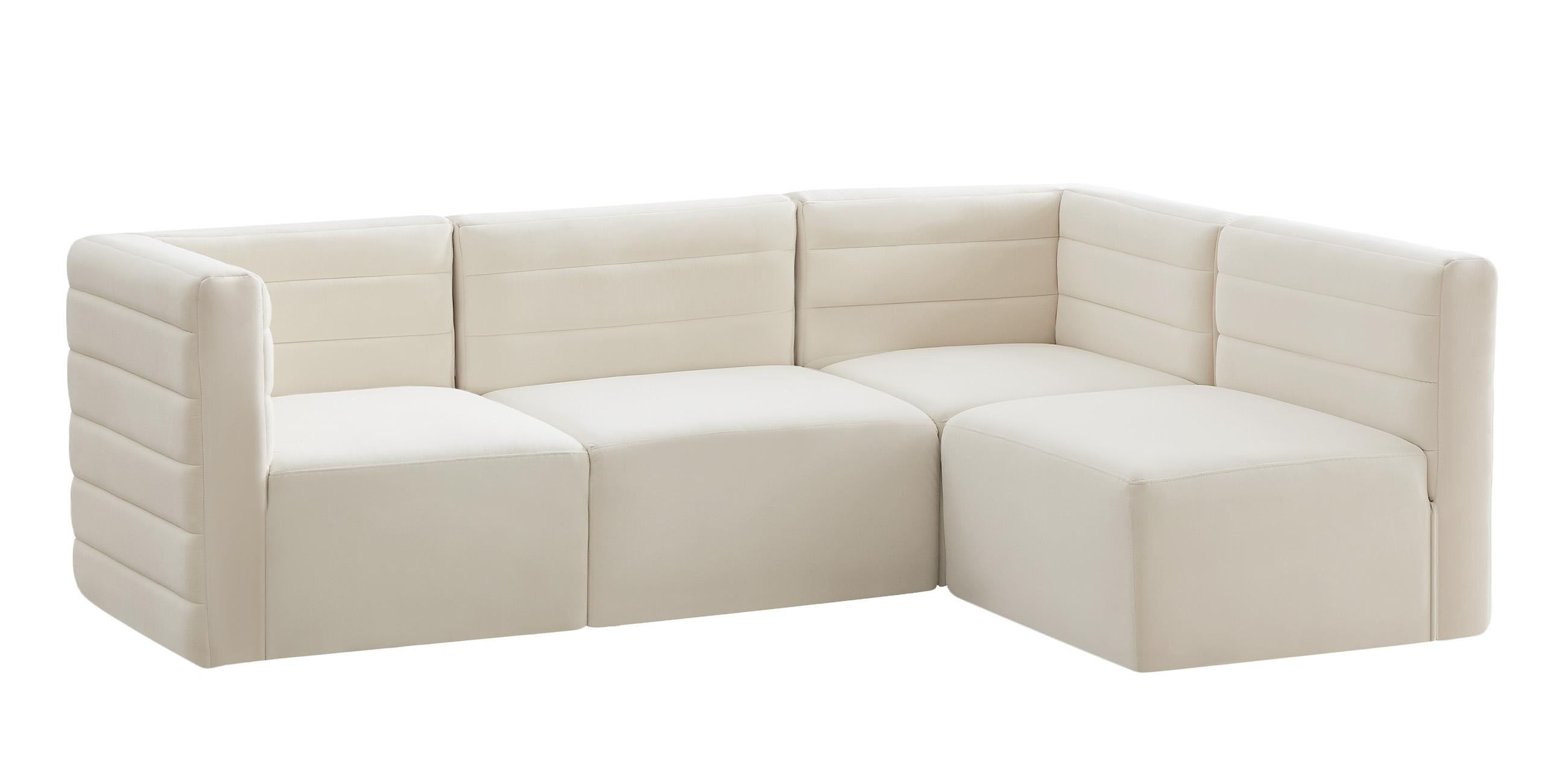 Contemporary, Modern Modular Sectional Sofa Quincy 677Cream-Sec4A 677Cream-Sec4A in Cream Velvet