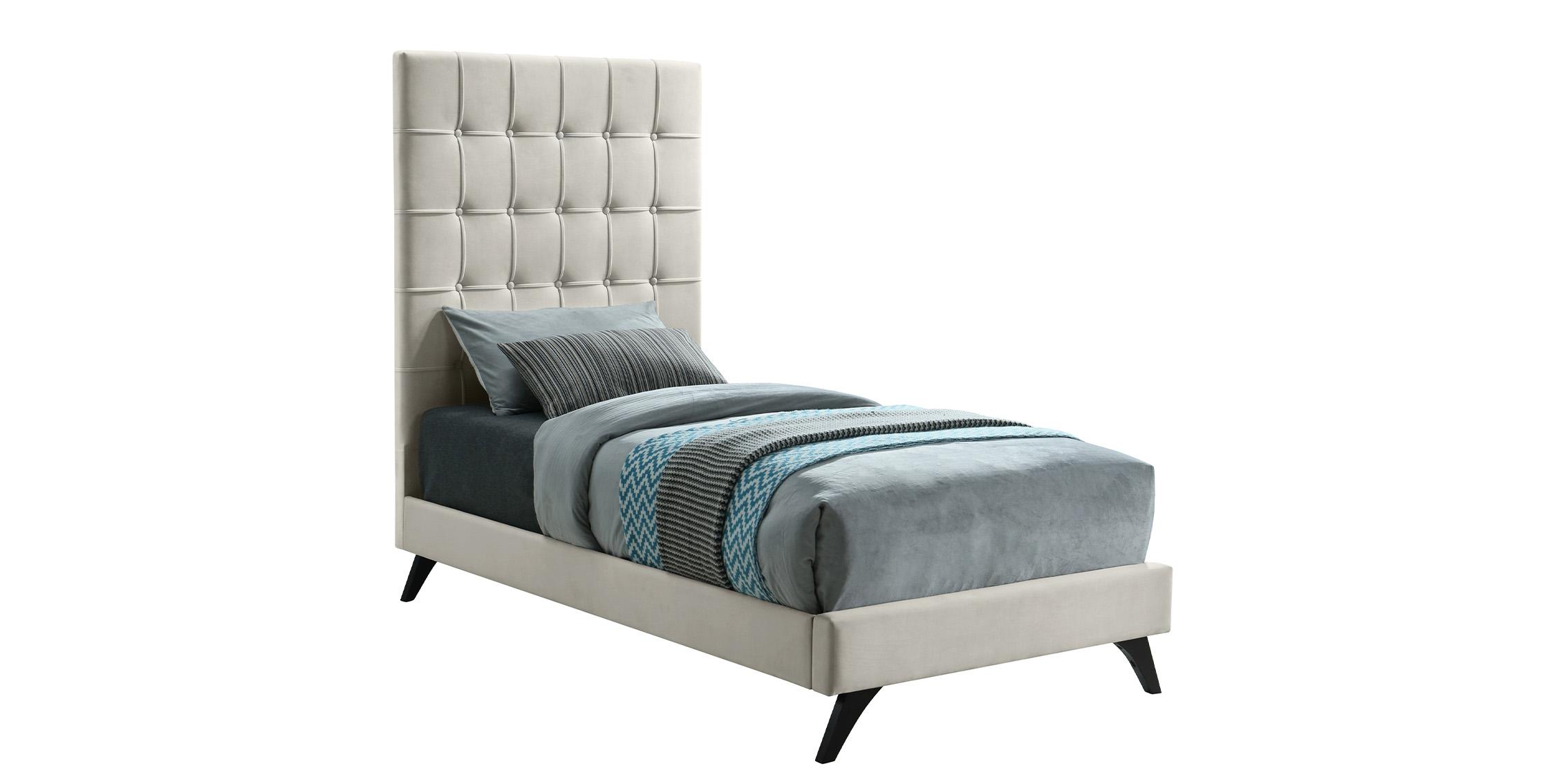 

    
Cream Velvet Button Tufted Twin Bed ELLY Cream-T Meridian Modern Contemporary
