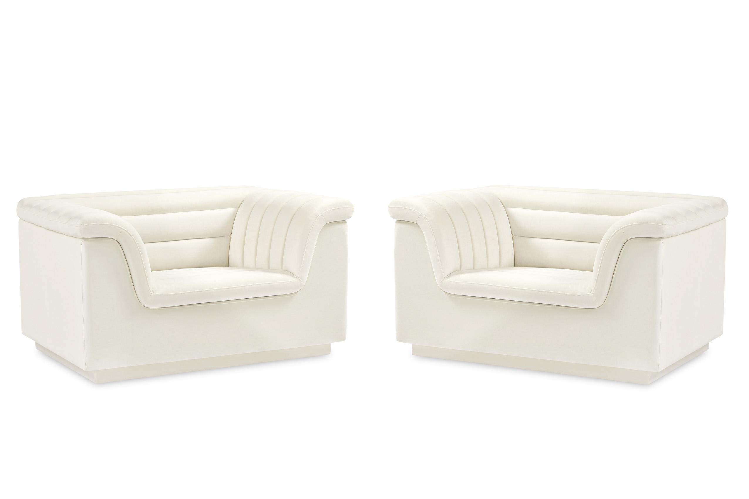 

    
Cream Velvet Channel Tufted Chair Set 2Pcs CASCADE 192Cream-C Meridian Modern
