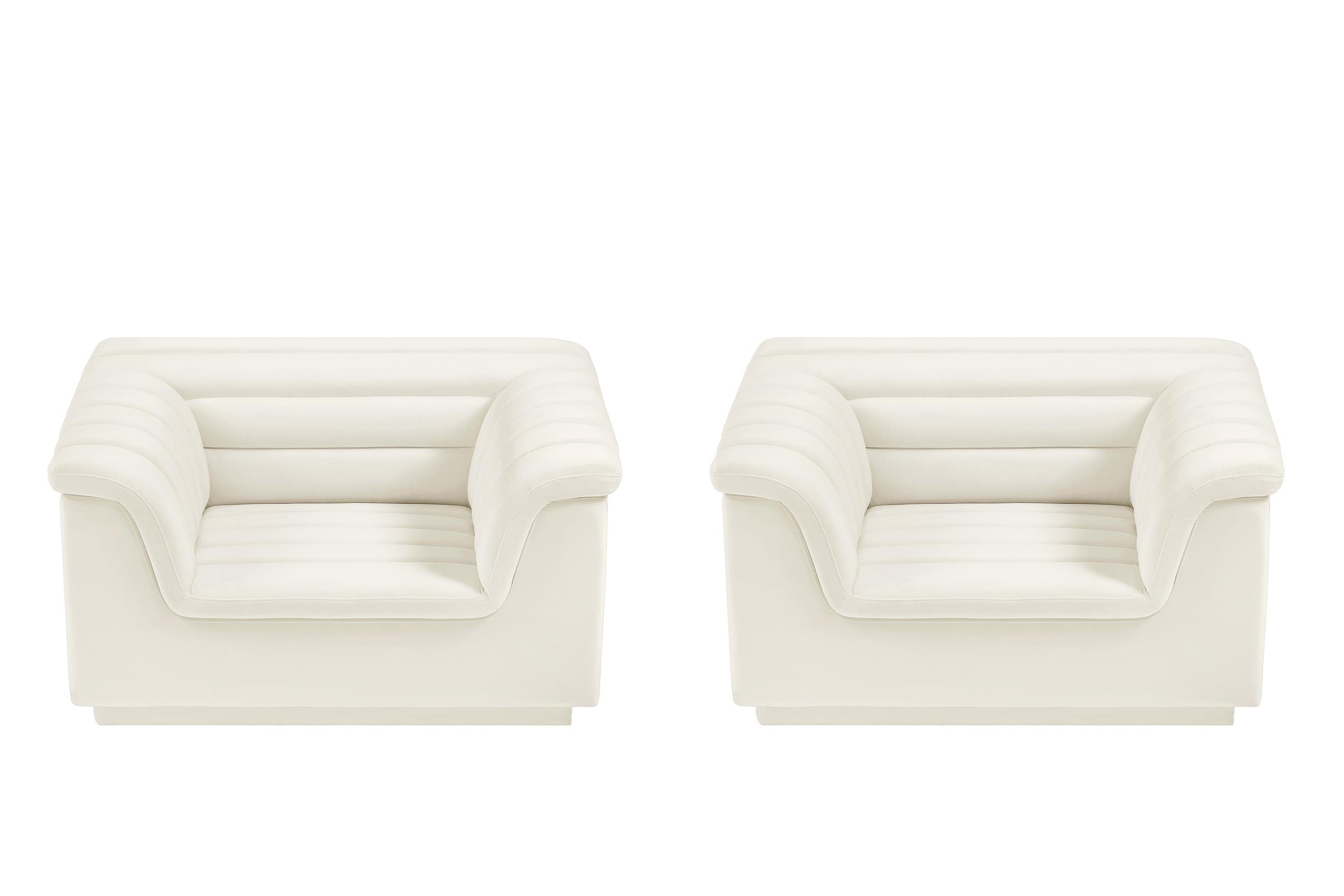 

    
Cream Velvet Channel Tufted Chair Set 2Pcs CASCADE 192Cream-C Meridian Modern

