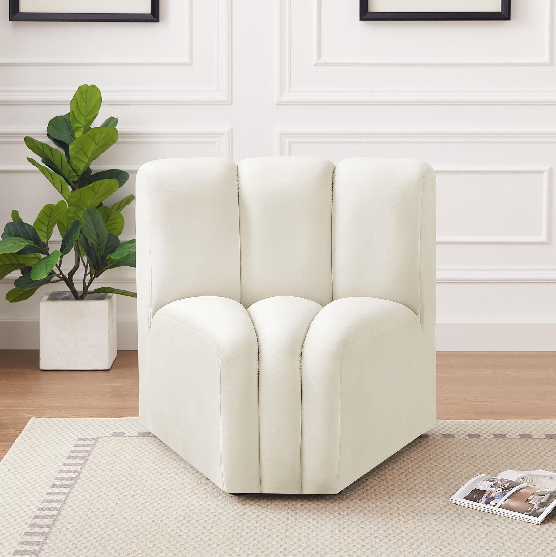 

    
Cream Velvet Channel Tufted Modular Corner Chair ARC 103Cream-CC Meridian Modern
