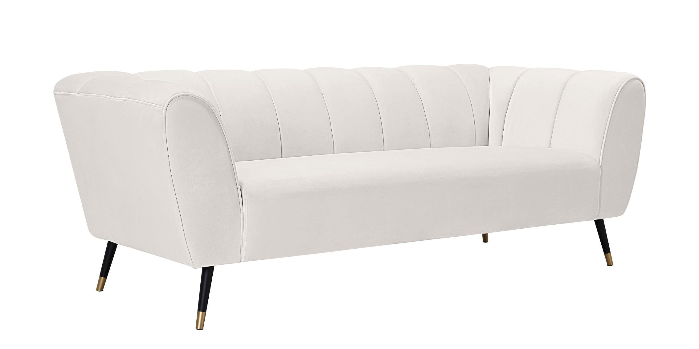 

    
Cream Velvet Channel Tufted Sofa BEAUMONT 626Cream-S Meridian Contemporary
