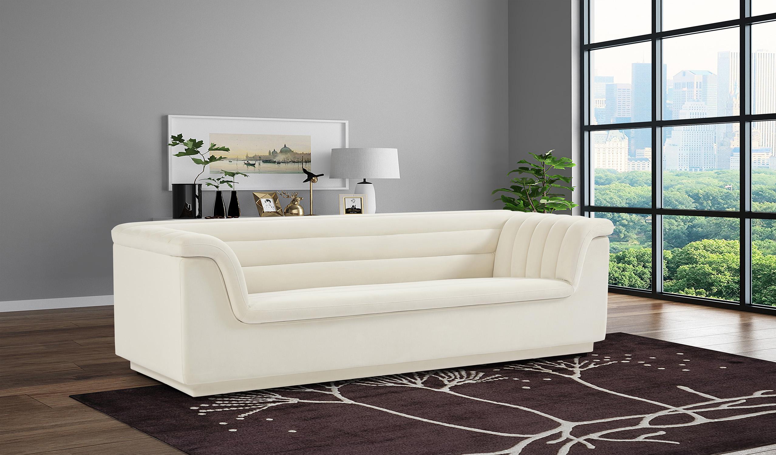 

    
Cream Velvet Channel Tufted Sofa CASCADE 192Cream-S Meridian Contemporary
