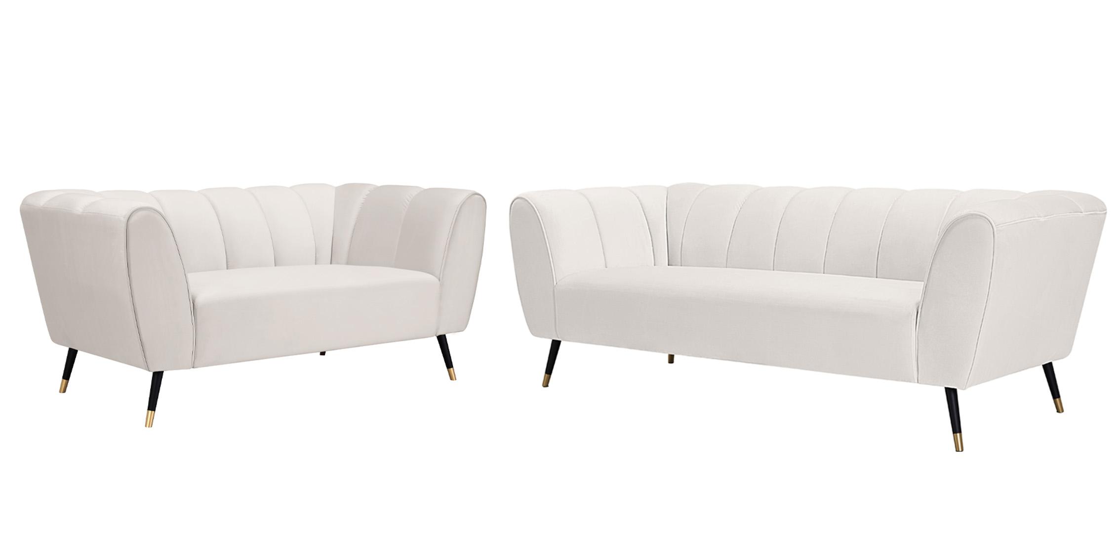 

    
Cream Velvet Channel Tufted Sofa Set 2Pcs BEAUMONT 626Cream Meridian Modern
